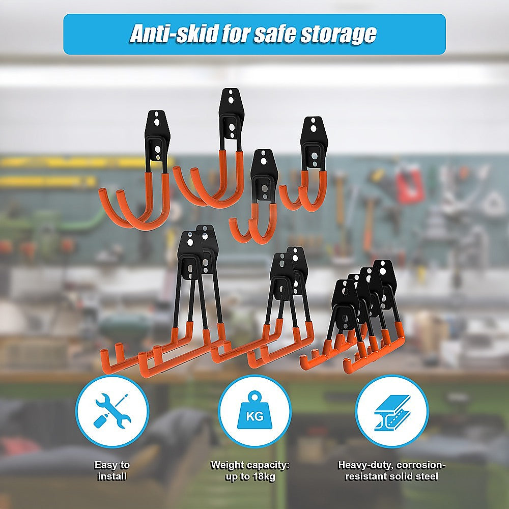 12 Pack Heavy Duty Steel Wall Mount Garage Hooks - Tool Storage Organizer for Workshop, Garage, Shed & Home Organization