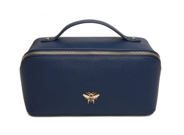 Alice Wheeler London Luxury Train Case Vanity Toiletry Bag - Navy Blue Makeup Organizer for Women | Perfect for Travel, Bridal & Professional Makeup Artists