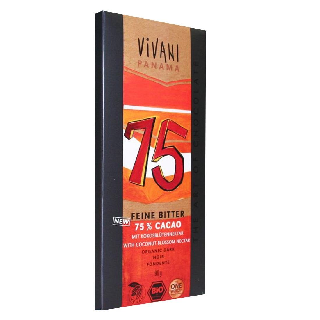 Vivani Organic Dark Chocolate 75% Cocoa - 2 Pack (80g Each) | Vegan, Gluten-Free | Perfect for Gifts, Desserts & Healthy Snacking