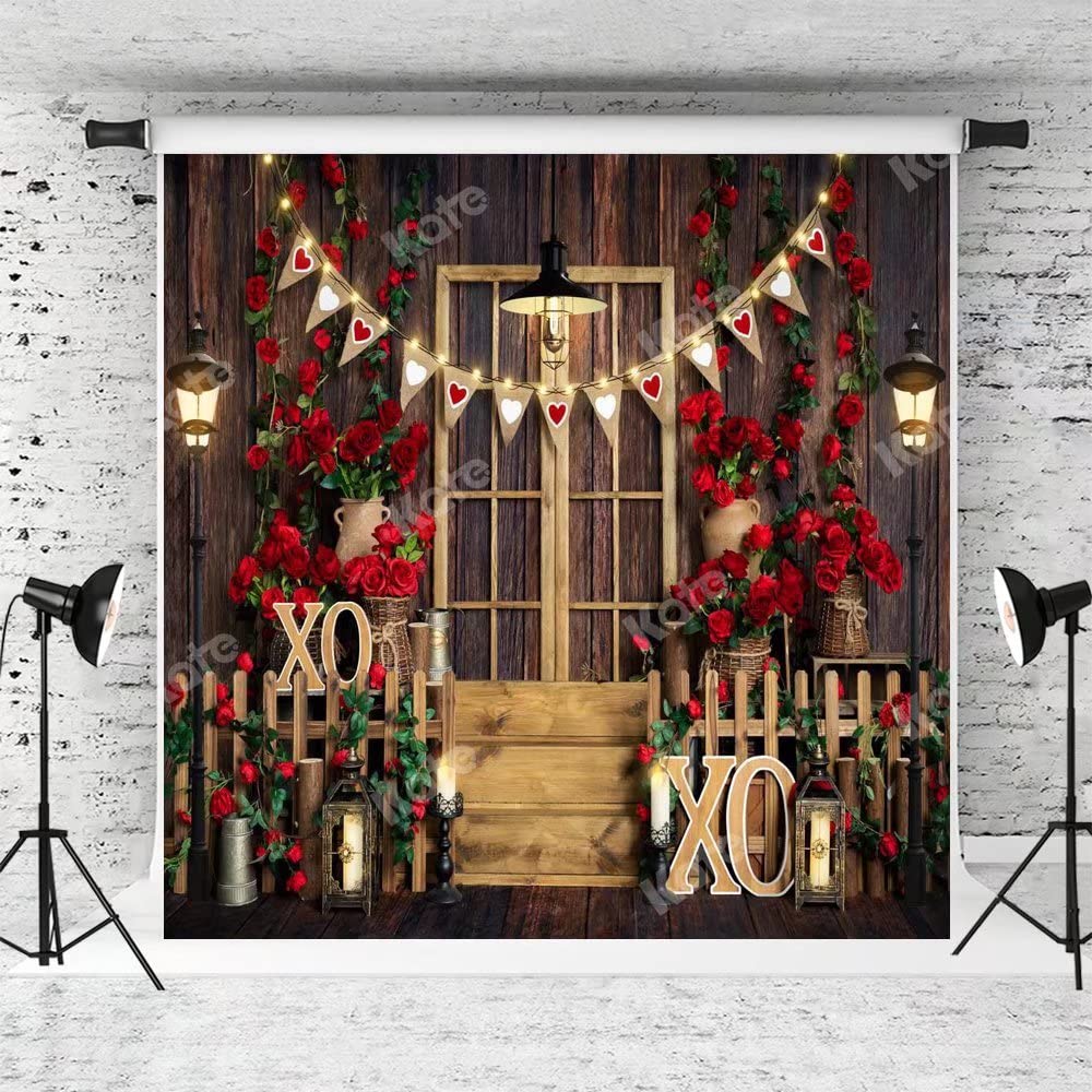 10x10ft Valentine's Day Photography Backdrop - Red Rose & Wood Wall Fabric Background for Wedding, Home Party Decor, Romantic Photo Shoot | Perfect for Wedding Receptions, Anniversary Celebrations, and Valentine's Day Photo Booths