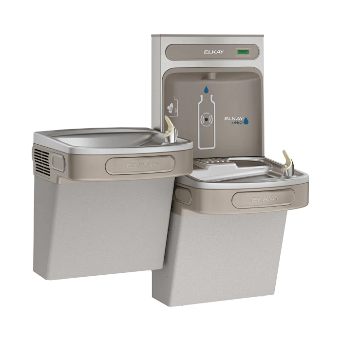 Elkay ezH2O ADA Compliant Bottle Filling Station & Bi-Level Drinking Fountain - Non-Filtered Refrigerated Cooler in Light Gray | Ideal for Schools, Offices & Public Spaces
