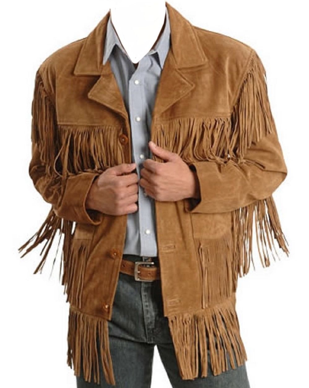 NorthernFinch Men's Fringed Suede Leather Jacket - Western Style Biker Coat with Front & Back Fringes | Perfect for Cowboy Rodeo, Music Festivals & Vintage Fashion Outfits