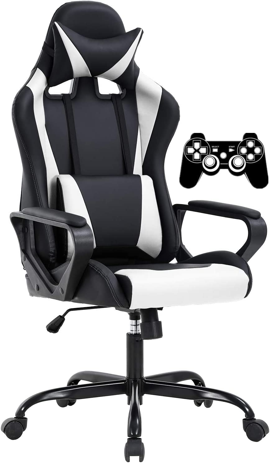 Ergonomic Gaming Chair for Adults & Kids - High Back Office Computer Chair with Adjustable Height, Lumbar Support, Headrest & Reclining Function - Perfect for Gaming, Working & Studying - White