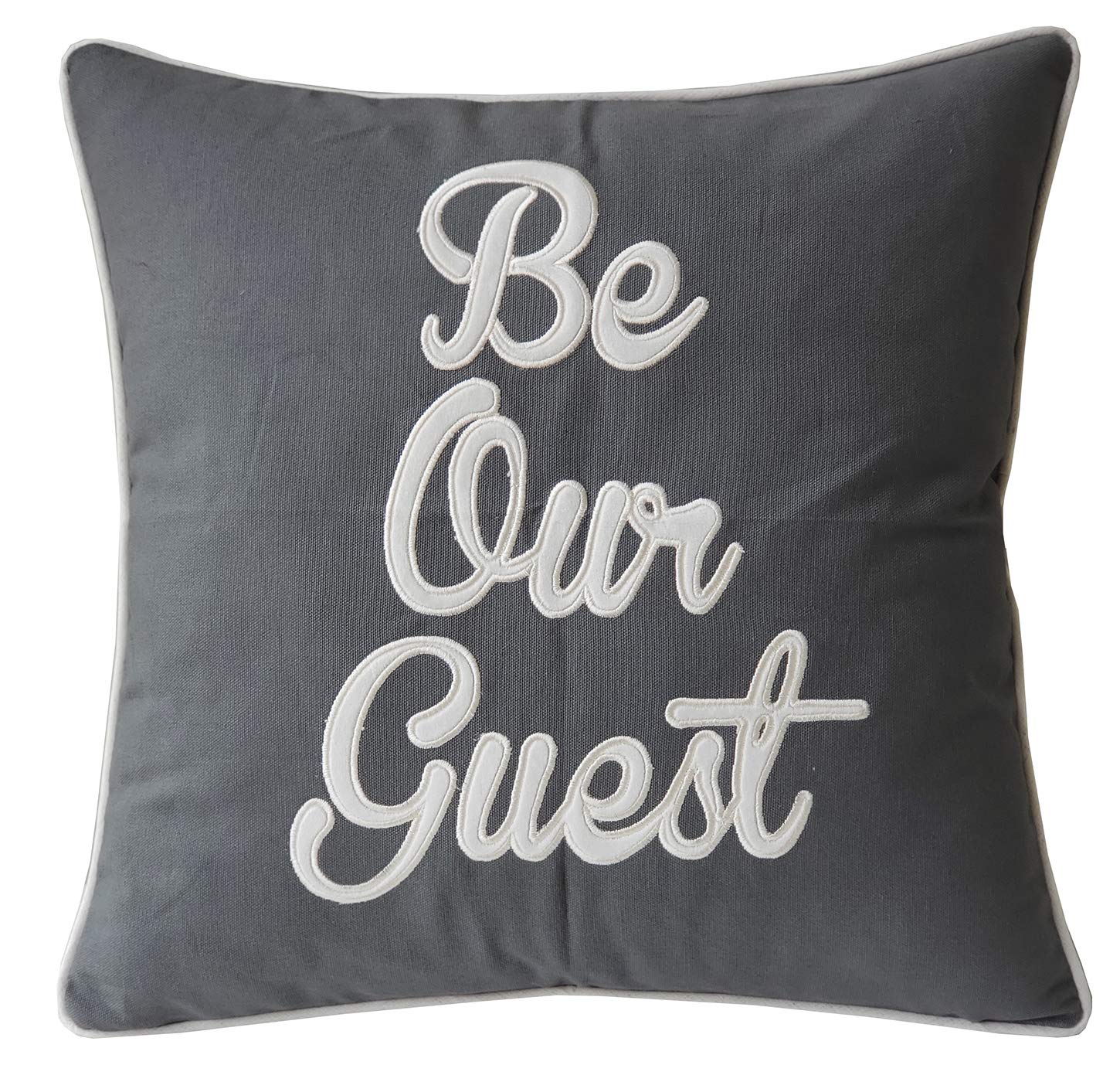 EURASIA DECOR Be Our Guest Embroidered Square Accent Pillow Cover - 18x18 Inches, Grey - Perfect for Guestroom, Bedroom, Couch, and Living Room Decor
