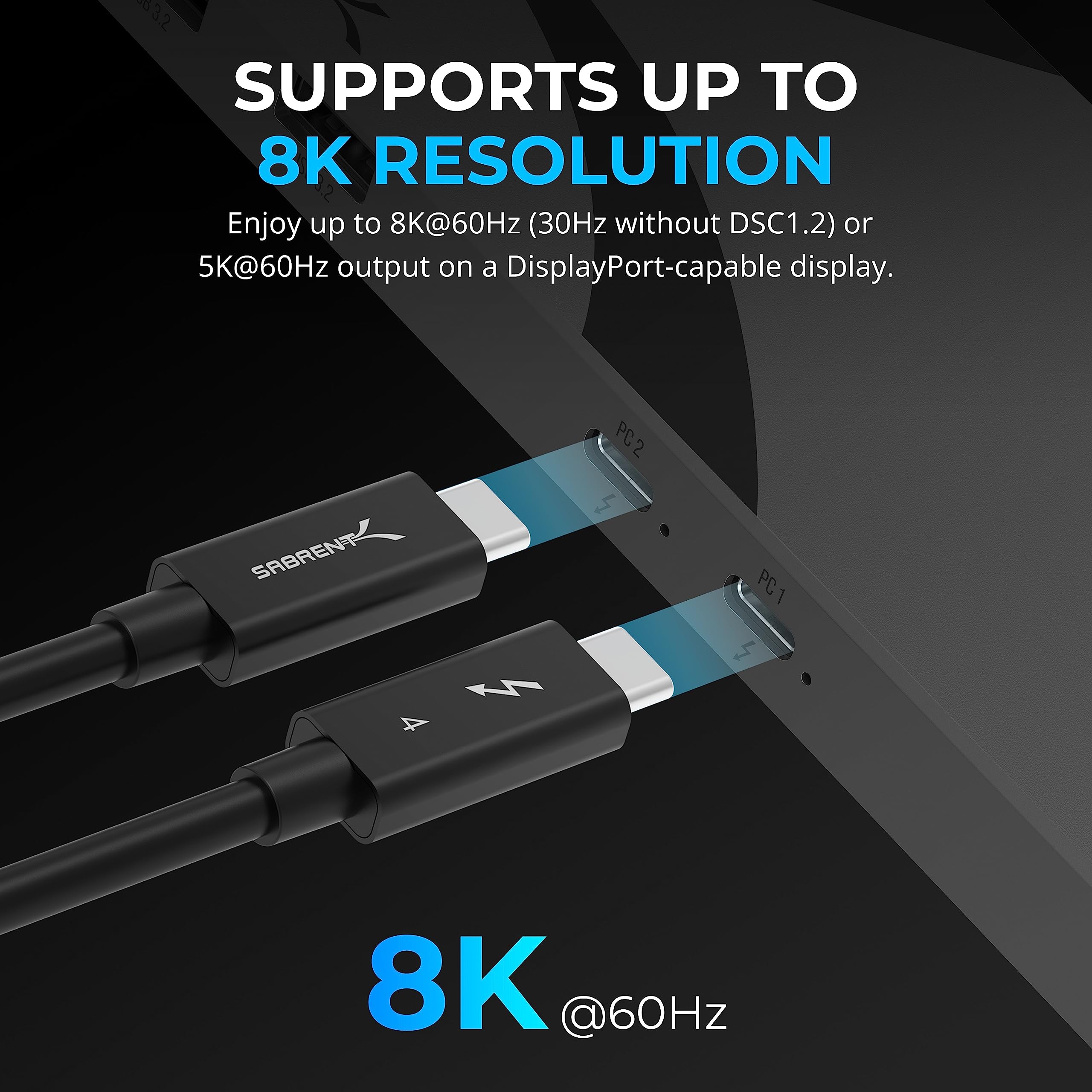 Sabrent Thunderbolt 4 KVM Switch - 3x Thunderbolt 4 USB-C 40Gbps, 2x USB-C 60W PD 3.0 Charging, 4x USB-A 3.2 Gen 2x2 10Gbps | 4K@144Hz & 8K@60Hz DSC Support | Perfect for Multi-Computer Workstations, Gaming Setups & Home Office Productivity (SB-TB4K)