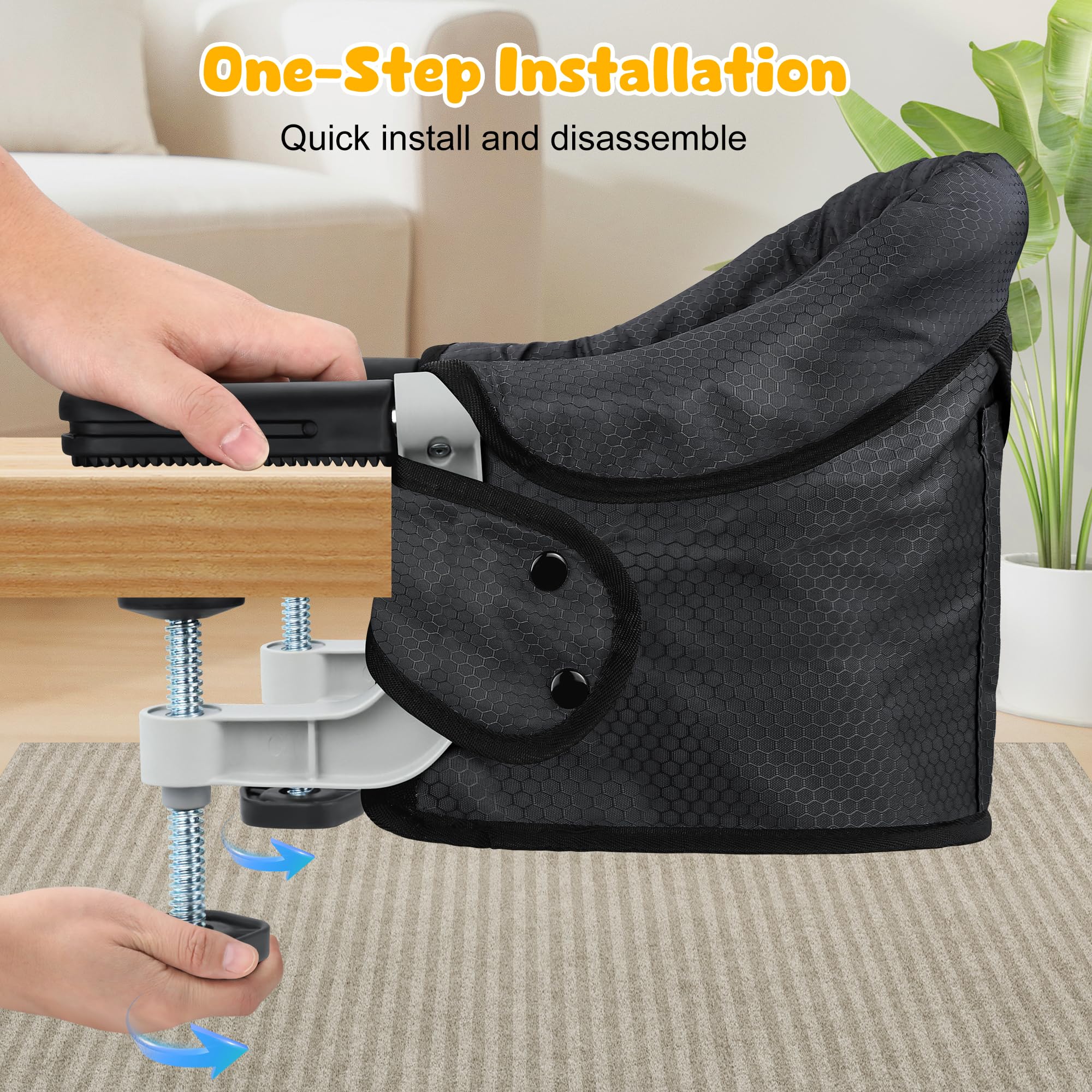 Portable Hook On High Chair with Removable Dining Tray - Foldable Baby Chair with Storage Bag for Indoor & Outdoor Use - Perfect for Dining, Travel & Picnics (Black)