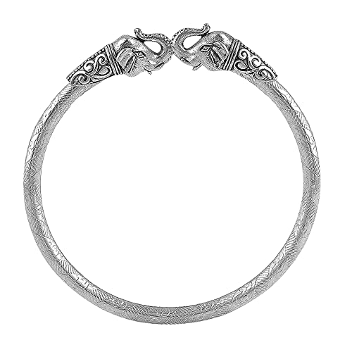 Oxidized Antique Cuff Bracelet for Men - Handcrafted Metal Kada with Elephant Design | Stylish Boho Jewelry for Weddings, Festivals & Everyday Wear