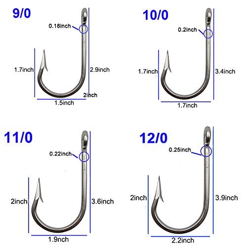 Big Game Fishing Hooks - Stainless Steel Ringed Tuna Hooks 10Pcs for Saltwater Fishing