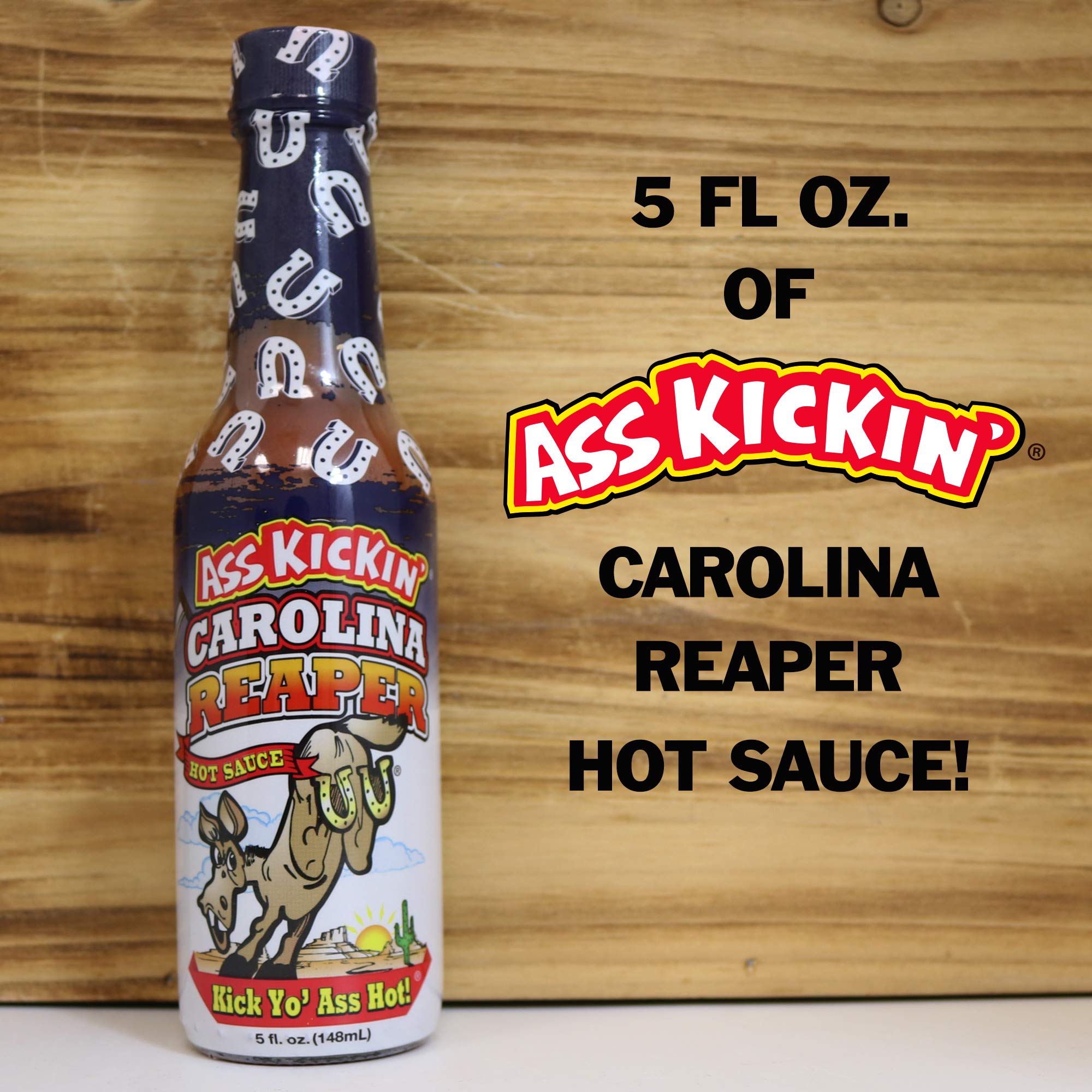 ASS KICKIN' Carolina Reaper Hot Sauce - 5oz (6 Pack) | Premium Gourmet Spicy Sauce for Wings, Tacos & Burgers | Extreme Heat Challenge | Perfect for Gifts, Cooking & BBQ Parties