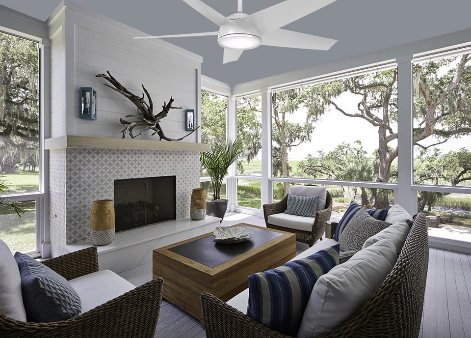 Minka Aire F781L-WHF 58 Inch Chubby Outdoor Ceiling Fan with LED Light and Remote Control, White - Perfect for Patio, Deck, and Covered Porch Cooling