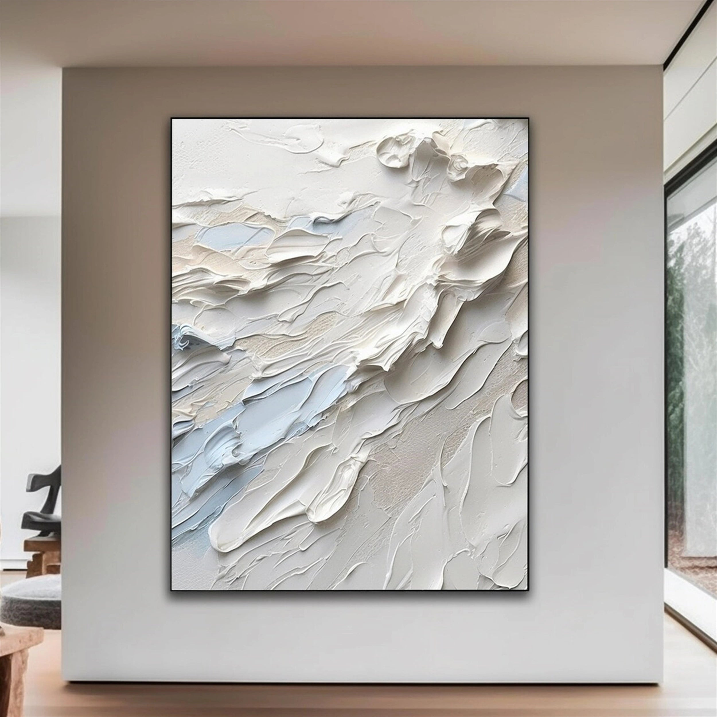 White Minimalist Textured Painting Canvas - Premium Abstract Wall Art for Modern Home Decor | Perfect for Living Room, Bedroom & Office