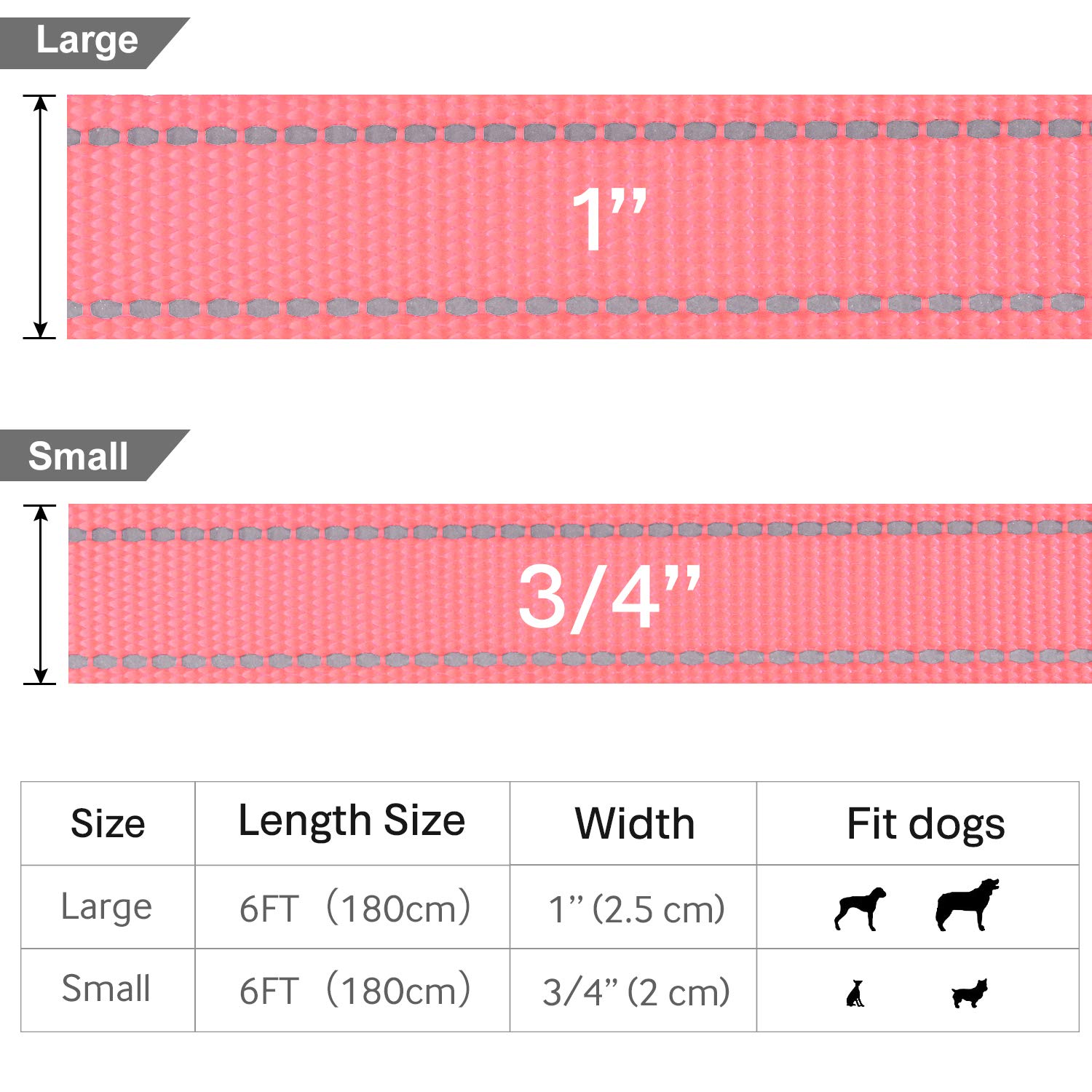 6FT Reflective Dog Leash with Soft Padded Handle - 1 Inch Wide Training & Walking Lead for Large & Medium Dogs (Neon Pink) - Perfect for Night Walks, Jogging & Outdoor Adventures