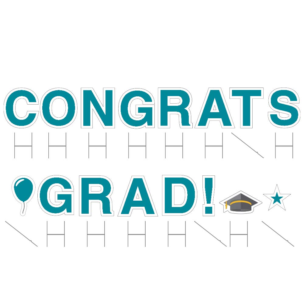 Vispronet 18in Tall Weather-Resistant Graduation Yard Sign with Steel Stakes - High School & College Graduation Decorations in Teal - Perfect for Outdoor Lawn, Garden & Driveway Celebrations