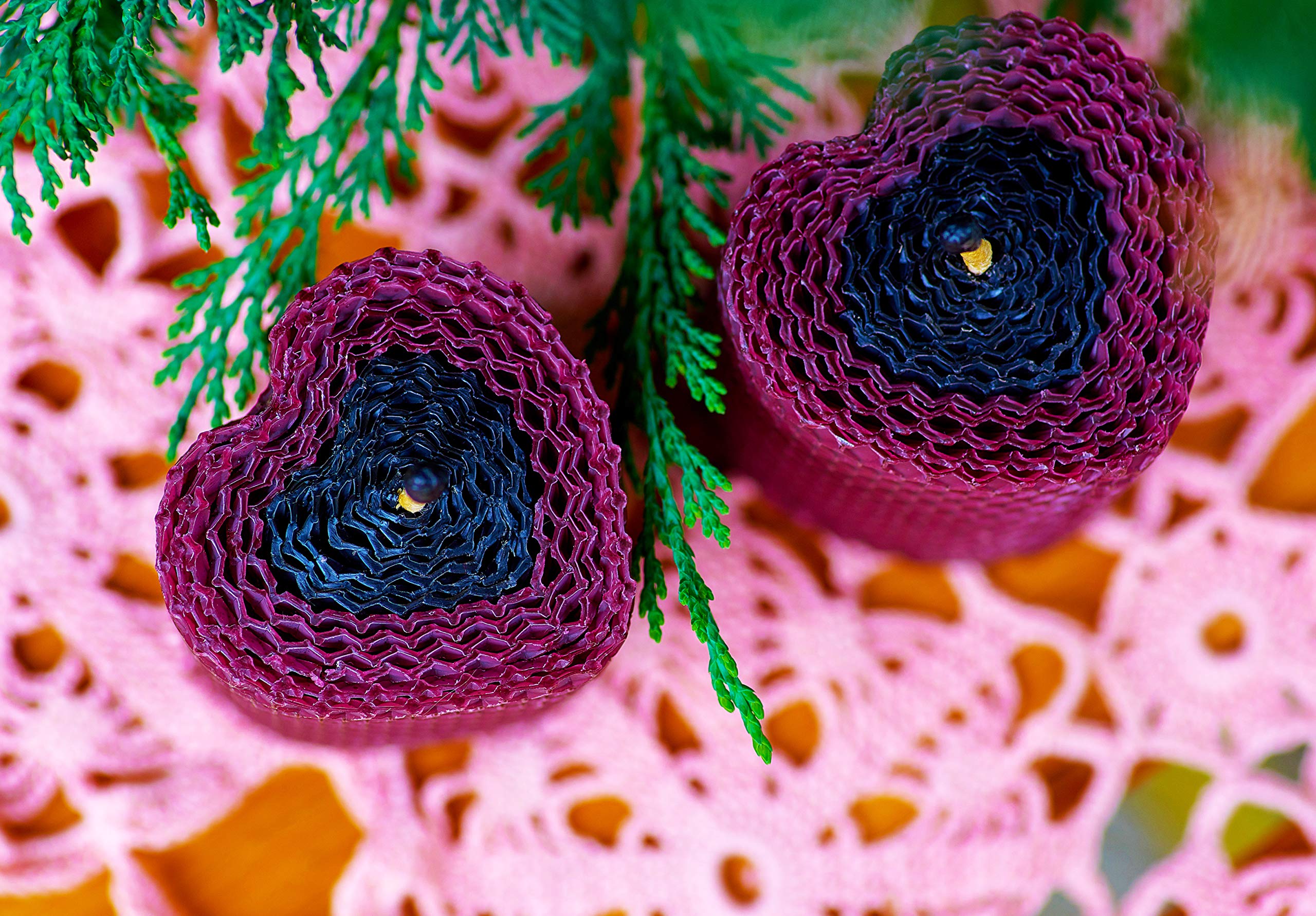 Purple and Black Beeswax Heart Candles Set - 2 Honey Scented Pillar Candles (3.34×2.16 in) for Romantic Gifts, Home Decor, Wedding Centerpieces & Valentine's Day - Handmade in Ukraine