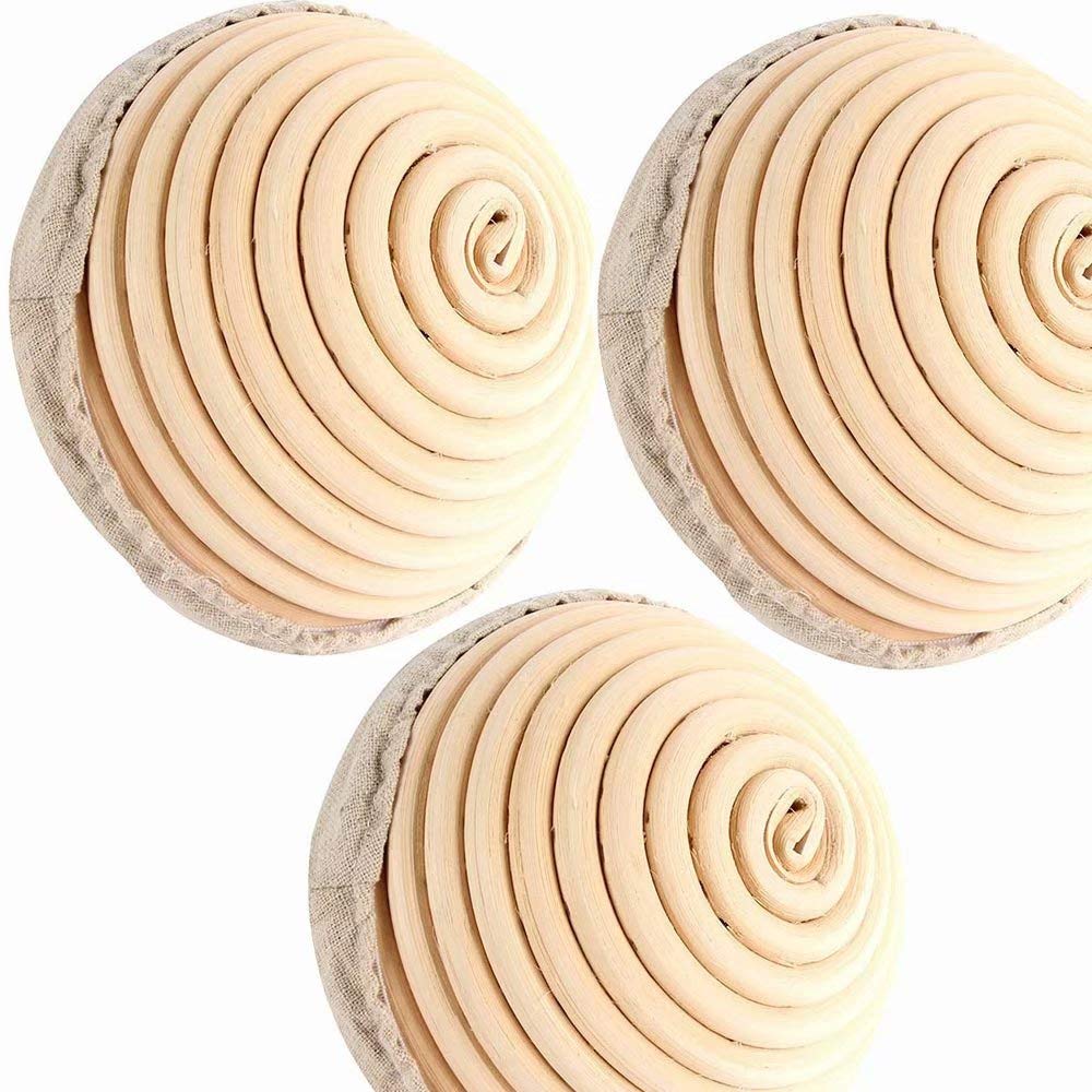 5 Inch Sourdough Bread Proofing Basket Set - 3 Pack Round Banneton Brotform with Linen Liner | Handmade Rattan Dough Rising Bowl for Artisan Bread Baking | Perfect for Home Bakers & Professional Bakeries | Ideal for Sourdough, Ciabatta & French Bread Making