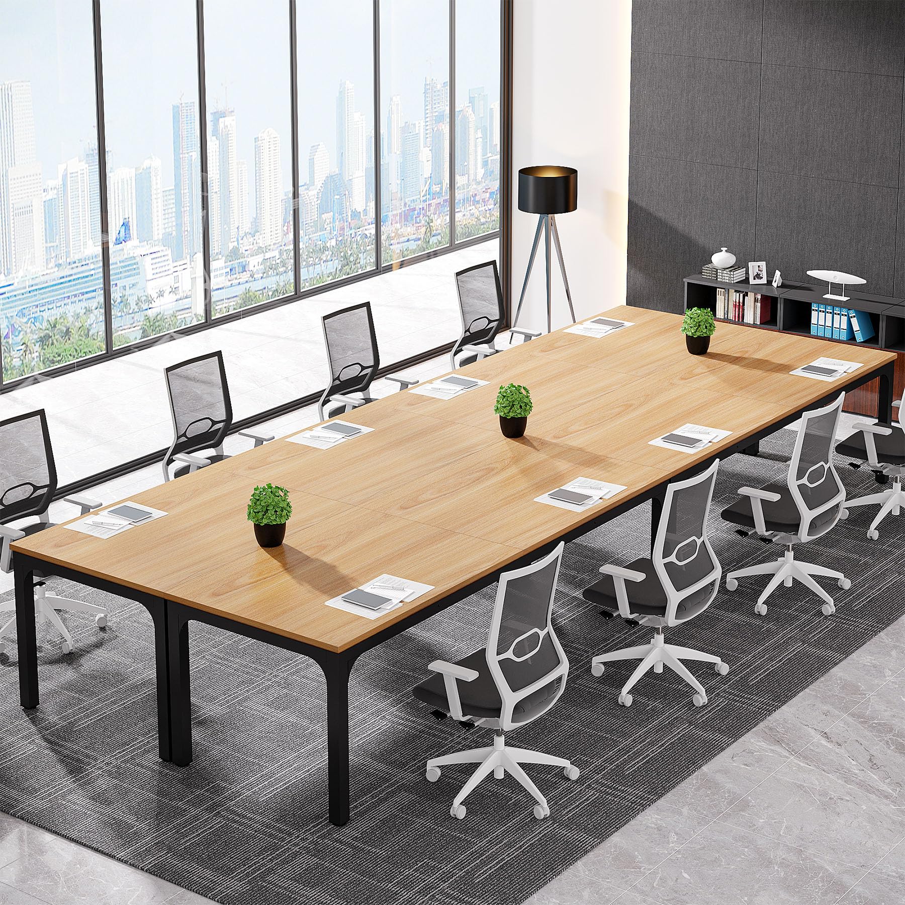 Tribesigns 78.74-Inch Large Conference Table Set - 13FT Rectangle Meeting Table for Office, Seminar & Business (2-Pack, Natural+Black, Chairs Not Included) - Perfect for Boardrooms, Training Rooms & Corporate Events
