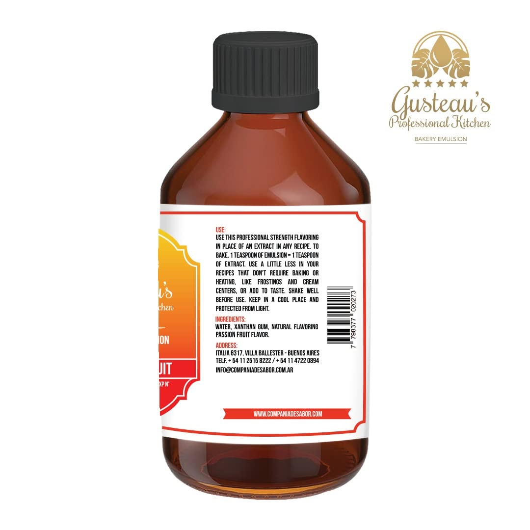 Gusteau's Passion Fruit Flavor Bakery Emulsion - 4 fl oz (100ml) Alcohol-Free, Sugar-Free, Kosher Certified for Baking, Frosting & Dessert Making - Perfect for Cakes, Cookies & Pastries