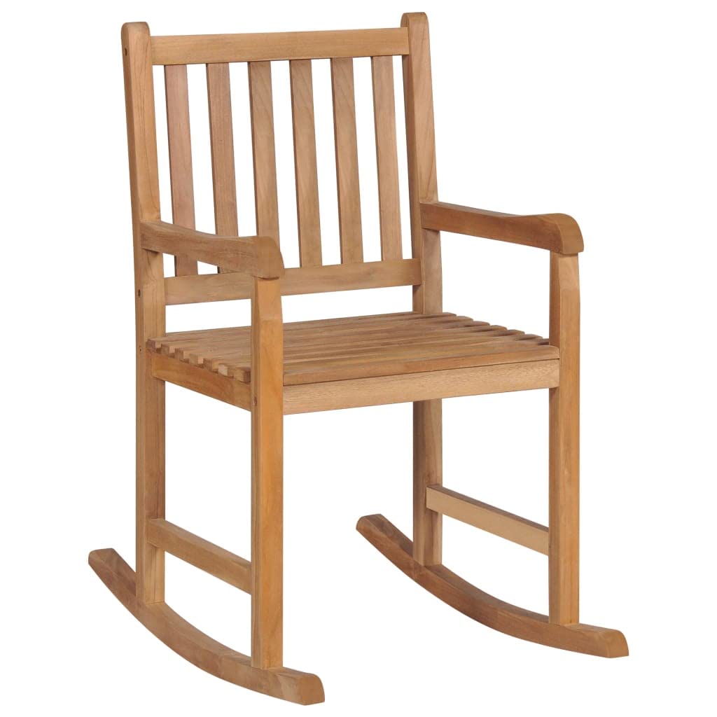 vidaXL Solid Teak Wood Rocking Chair with Cushions - Weather-Resistant Indoor/Outdoor Garden Furniture for Patio, Porch & Backyard Relaxation