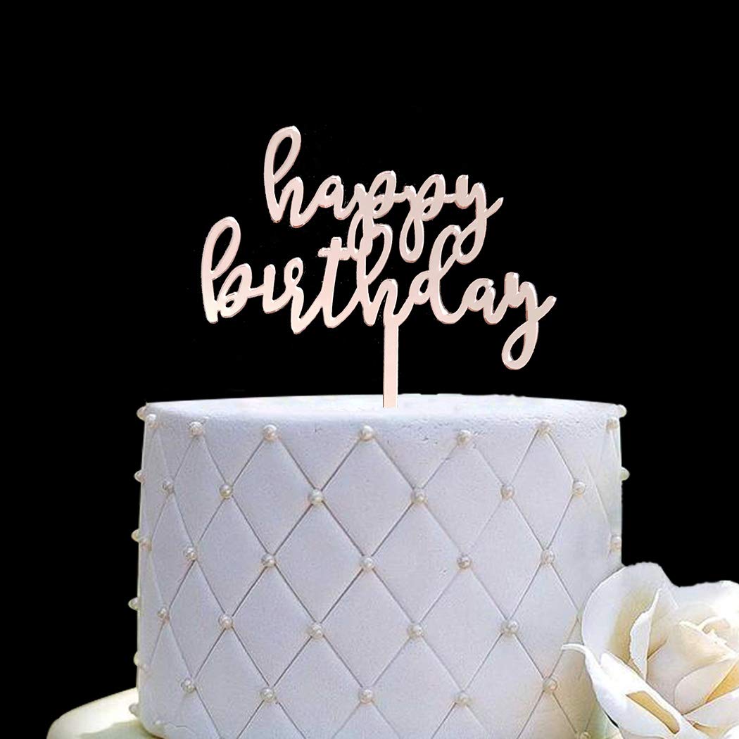Happy Birthday Cake Topper - Rose Gold Mirror Acrylic Party Decor for Birthday Cakes, Cupcakes & Desserts | Perfect for Birthday Parties, Baby Showers & Special Celebrations