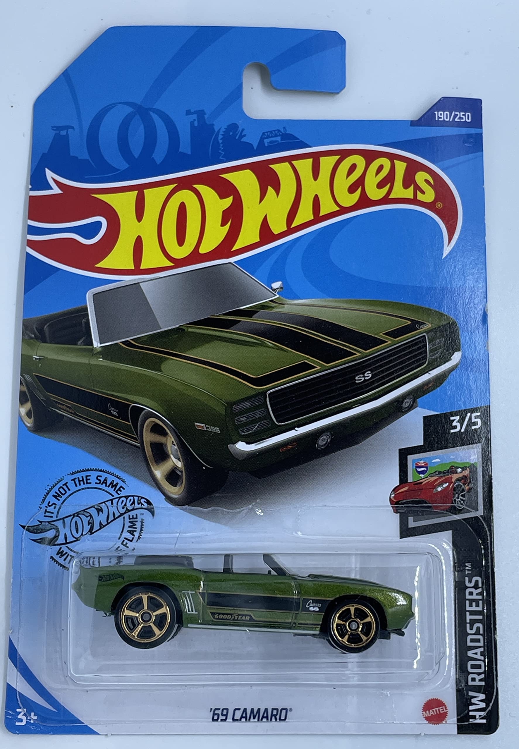 Hot Wheels '69 Camaro HW Roadster 3/5 Green Diecast Car #190/250 - Collectible Toy Car for Kids & Adults, Perfect for Display, Racing Games & Gift Giving