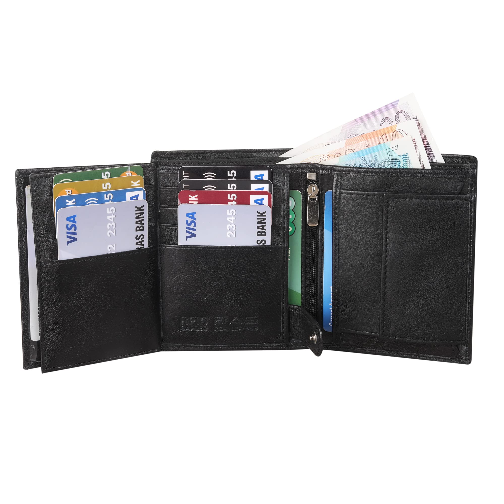 Premium Genuine Leather RFID Blocking Bifold Wallet for Men - Soft & Durable with 3 ID Display Pockets, 2 Zipped Pouches & Coin Pocket | Slim Card Holder Wallet for Everyday Use, Travel & Business