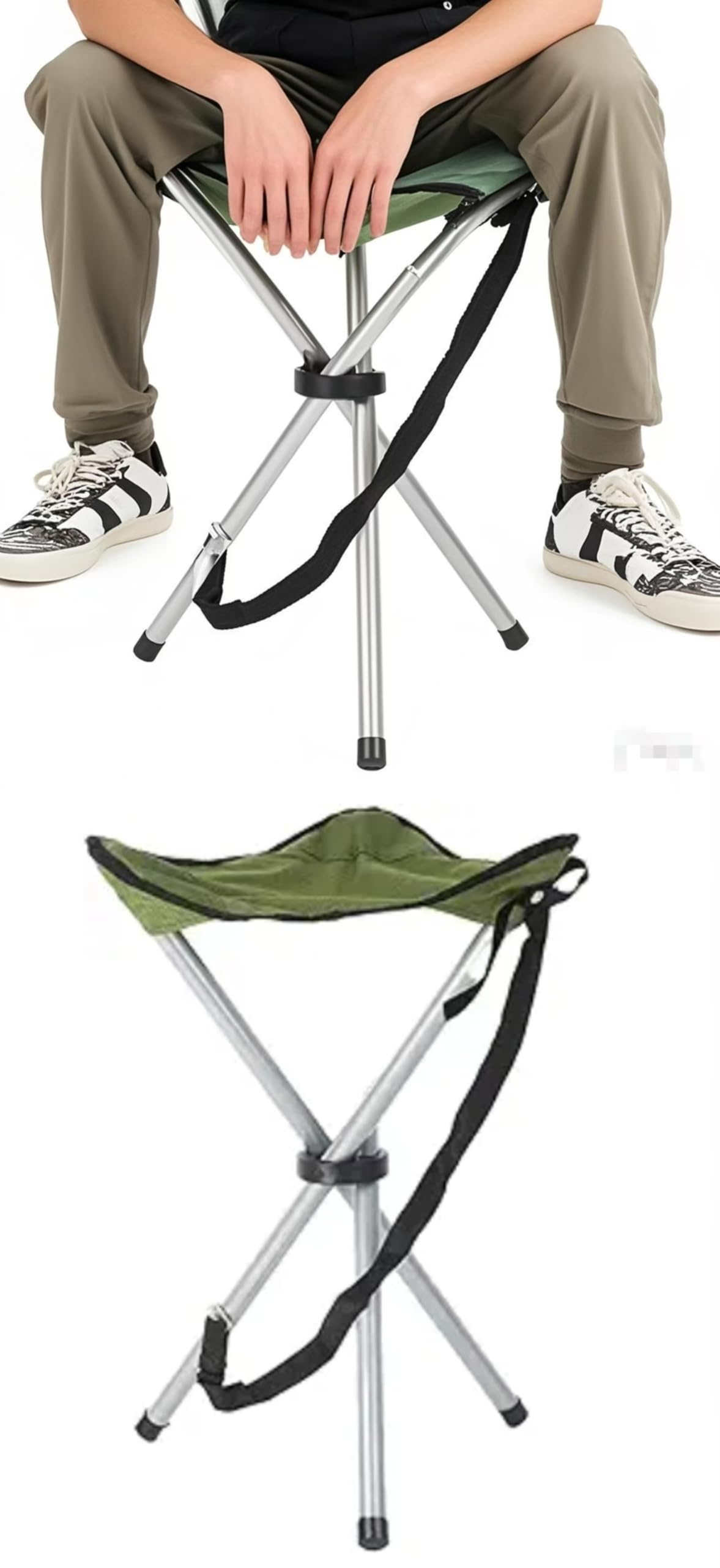 Portable Folding Camping Stool - 16.5 Inch Lightweight Tripod Seat for Outdoor Activities | Perfect for Camping, Hiking, Fishing, Hunting, Beach, Picnic, BBQ & Garden Use (Green)