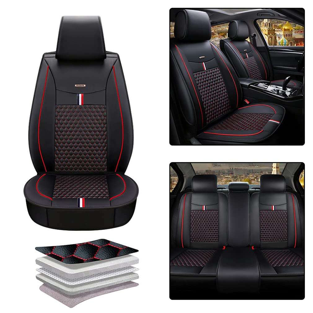 Dodge Charger Seat Covers 2006-2019 - 5-Piece Set (Black/Red) | Airbag Safe for RT/SE/SRT Models | Front & Rear Protection