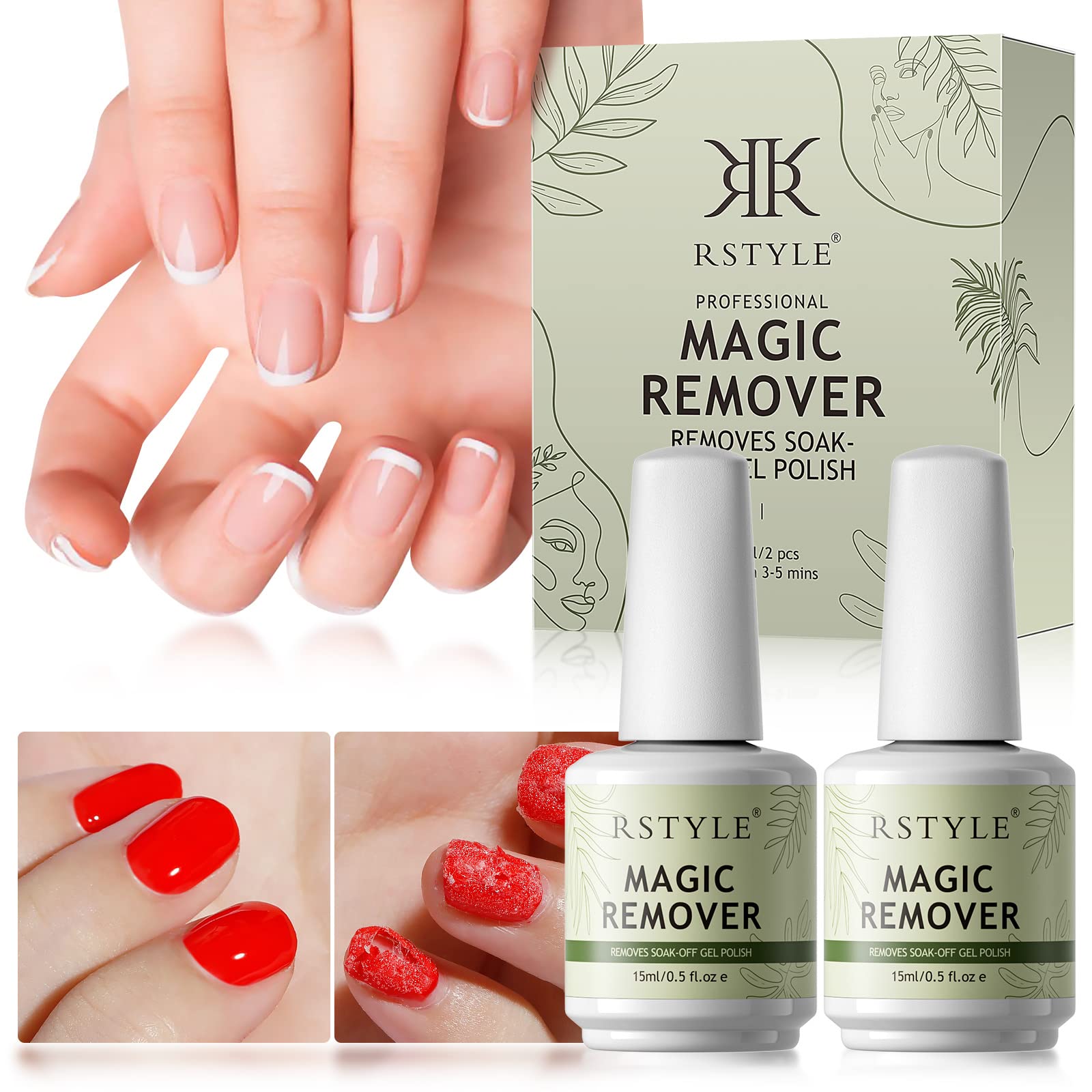 RSTYLE Shellac & Gel Nail Polish Remover - Quick Soaking Solution for Natural Nails - 2x15ml Bottles - Perfect for Salon & Home Nail Art Care