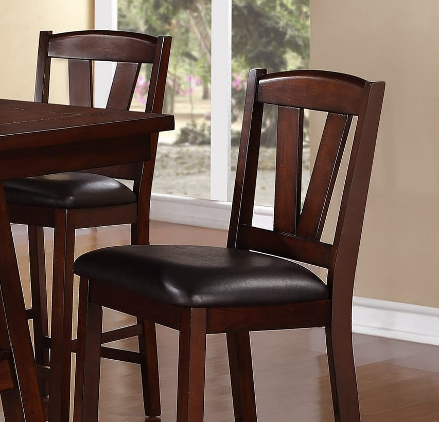 Dark Walnut Wood Framed Counter Height Dining Chairs Set of 2 - Cushioned Breakfast Nook & Kitchen Island Stools for Modern Farmhouse Decor