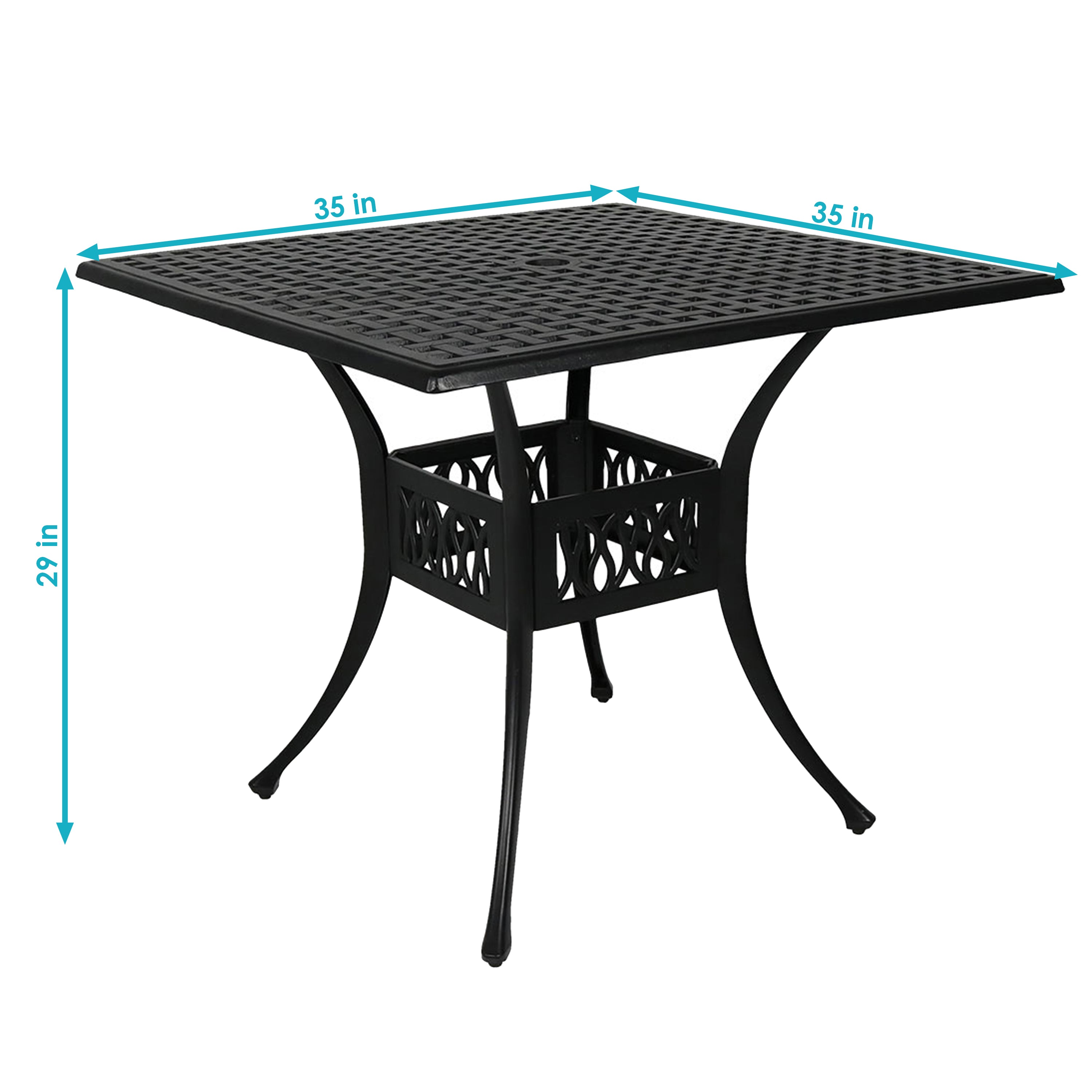 Sunnydaze Black Cast Aluminum Square Outdoor Dining Table 35 Inch - Perfect for Patio, Garden, and Backyard Entertaining