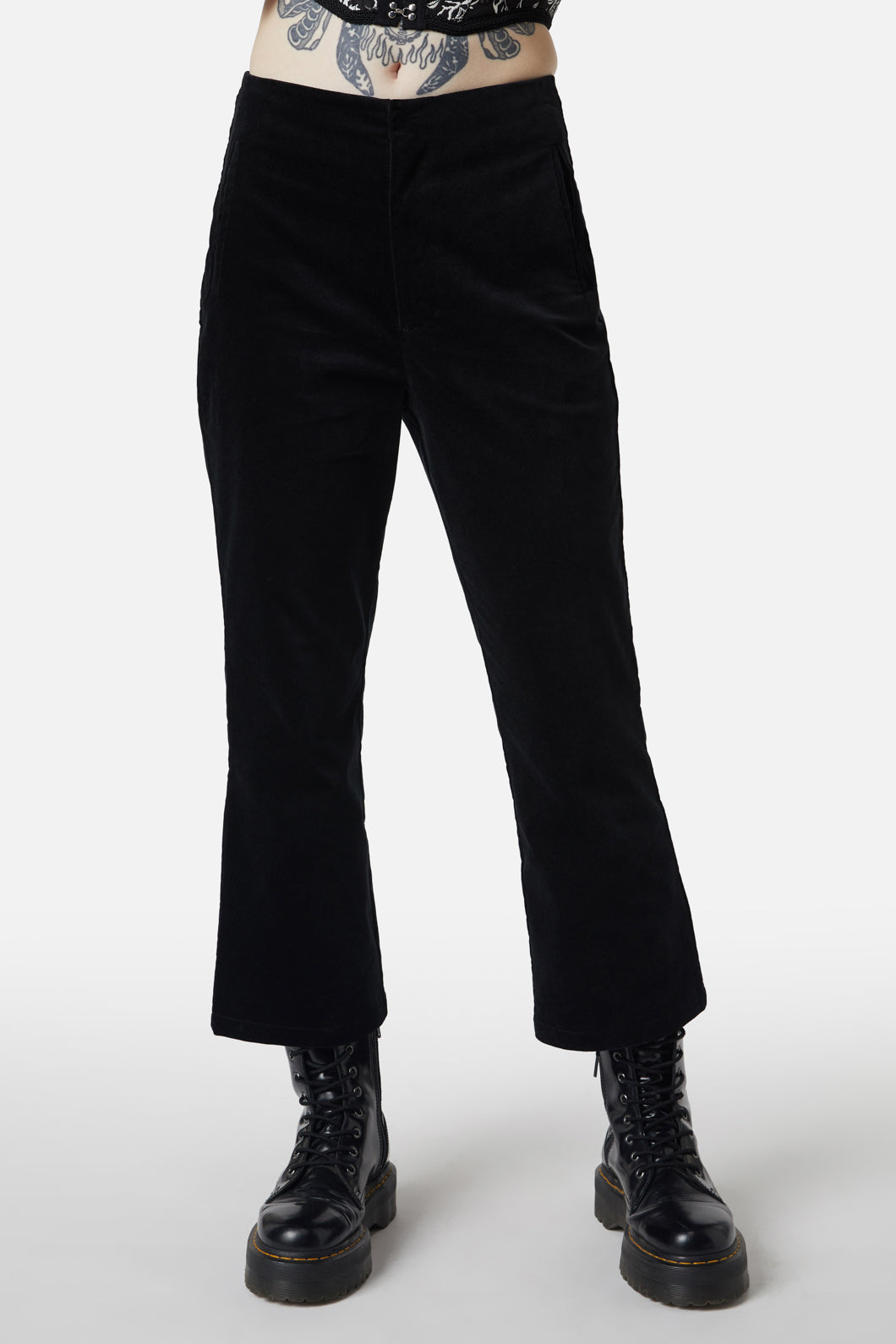 At The Alter Velvet Kick Flare Pants - Women's High Waisted Wide Leg Trousers for Casual & Party Wear