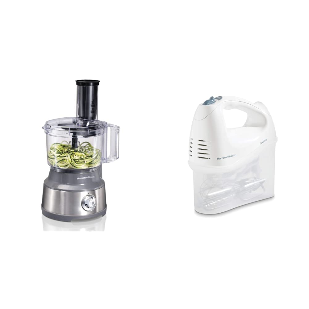 Hamilton Beach Food Processor & Vegetable Spiralizer Bundle with Electric Hand Mixer - Perfect for Meal Prep, Healthy Cooking, and Baking at Home