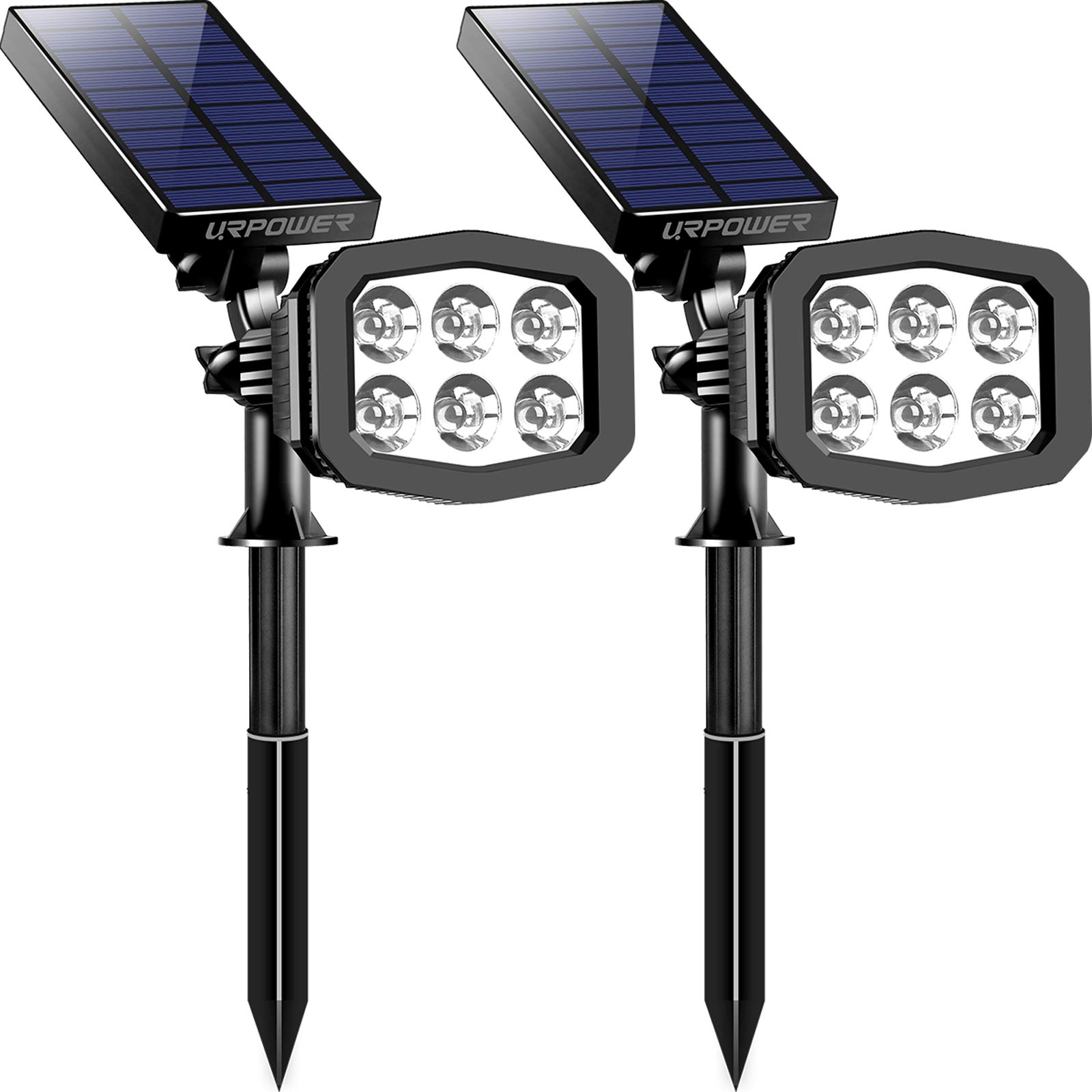 URPOWER Upgraded Solar Lights Outdoor Waterproof - 2 Pack Cool White Solar Spotlights with 2 Modes & Auto On/Off for Garden, Yard, Pathway, Pool & Landscape Lighting | Perfect for Patio, Deck, Driveway & Backyard Decor