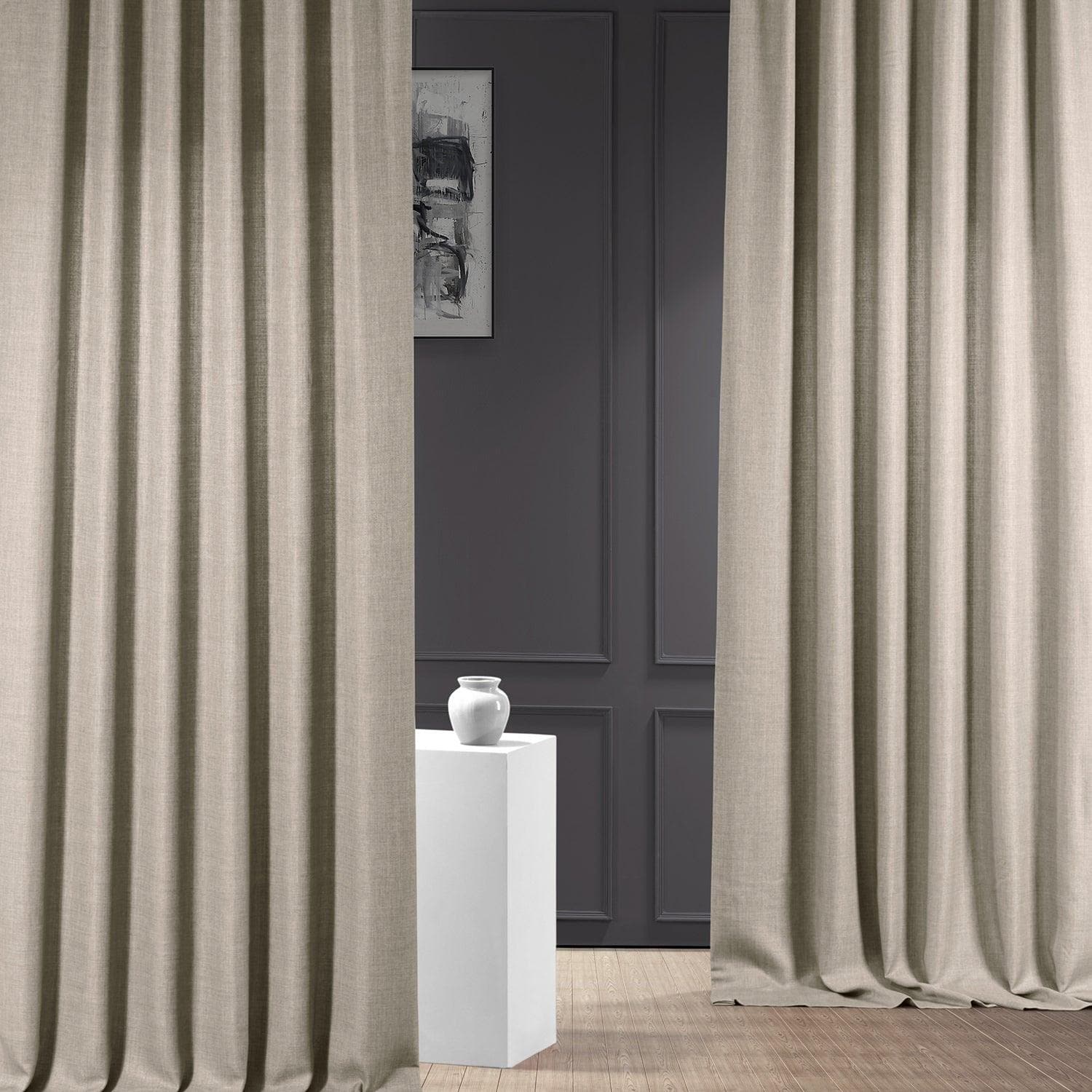 Fossil Grey Italian Faux Linen Custom Curtains - Elegant Window Treatments for Living Room, Bedroom & Dining Room