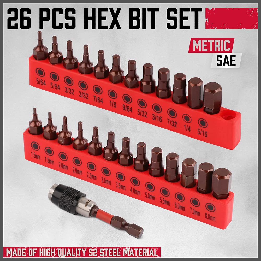 25-Piece Hex Bit Set - Premium Allen Key Drill Bit Set with Strong Magnetic Tips, Durable SAE & Metric Hex Wrench Drill Bits for Quick Change Bit Holder | Perfect for DIY Projects, Furniture Assembly, and Automotive Repairs