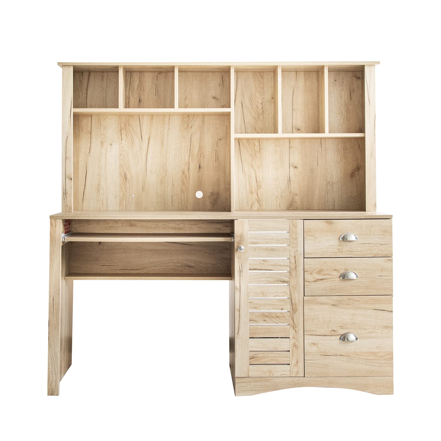 Wotefusi Office Home Computer Desk with Hutch - Antiqued Oak Finish, Sturdy Workstation for Home Office, Study & Small Spaces (US Stock)