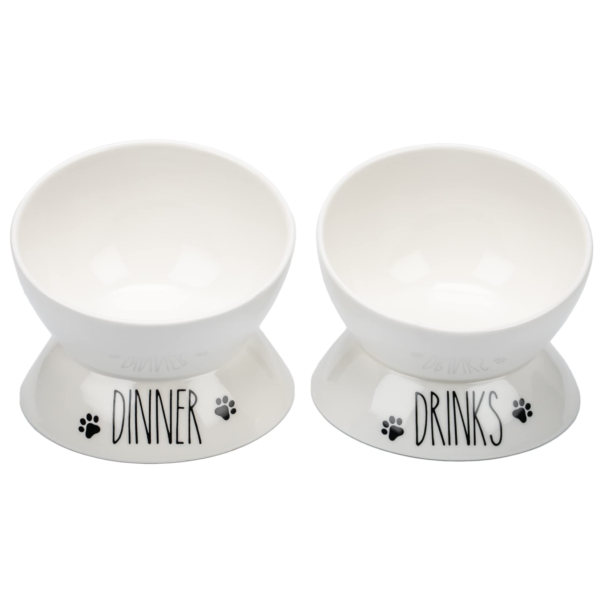 Elevated Cat Food & Water Bowl Set - 2 Raised Porcelain Pet Dishes for Cats & Small Dogs | Tilted Design for Comfortable Eating | Perfect for Home, Kitchen & Pet Feeding Stations