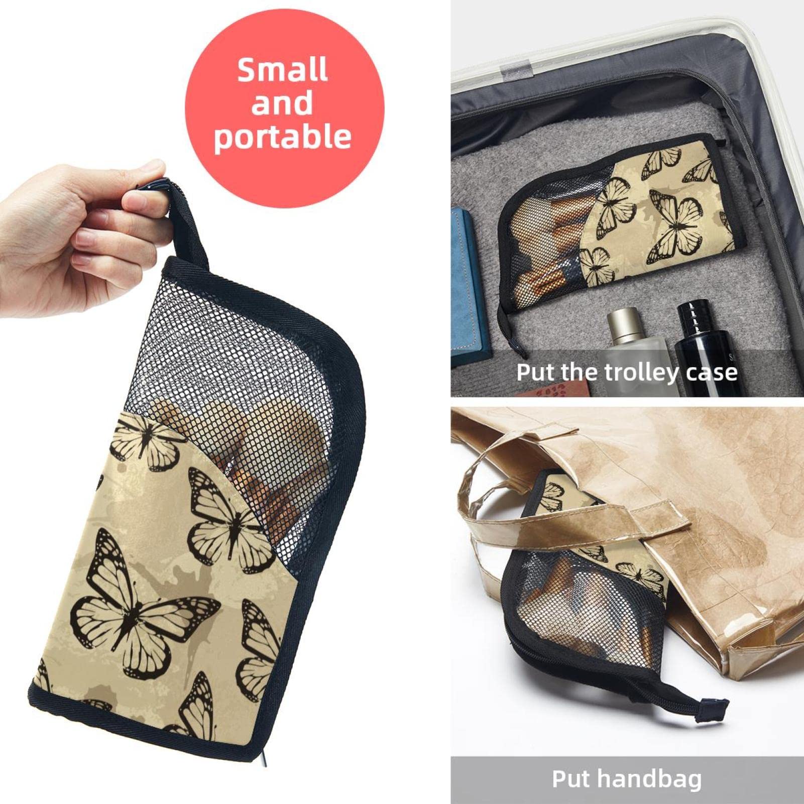 Vintage Seamless Butterflies Makeup Brush Organizer Bag with 12 Slots - Portable Makeup Brush Holder Case for Travel, Home & Professional Makeup Artists