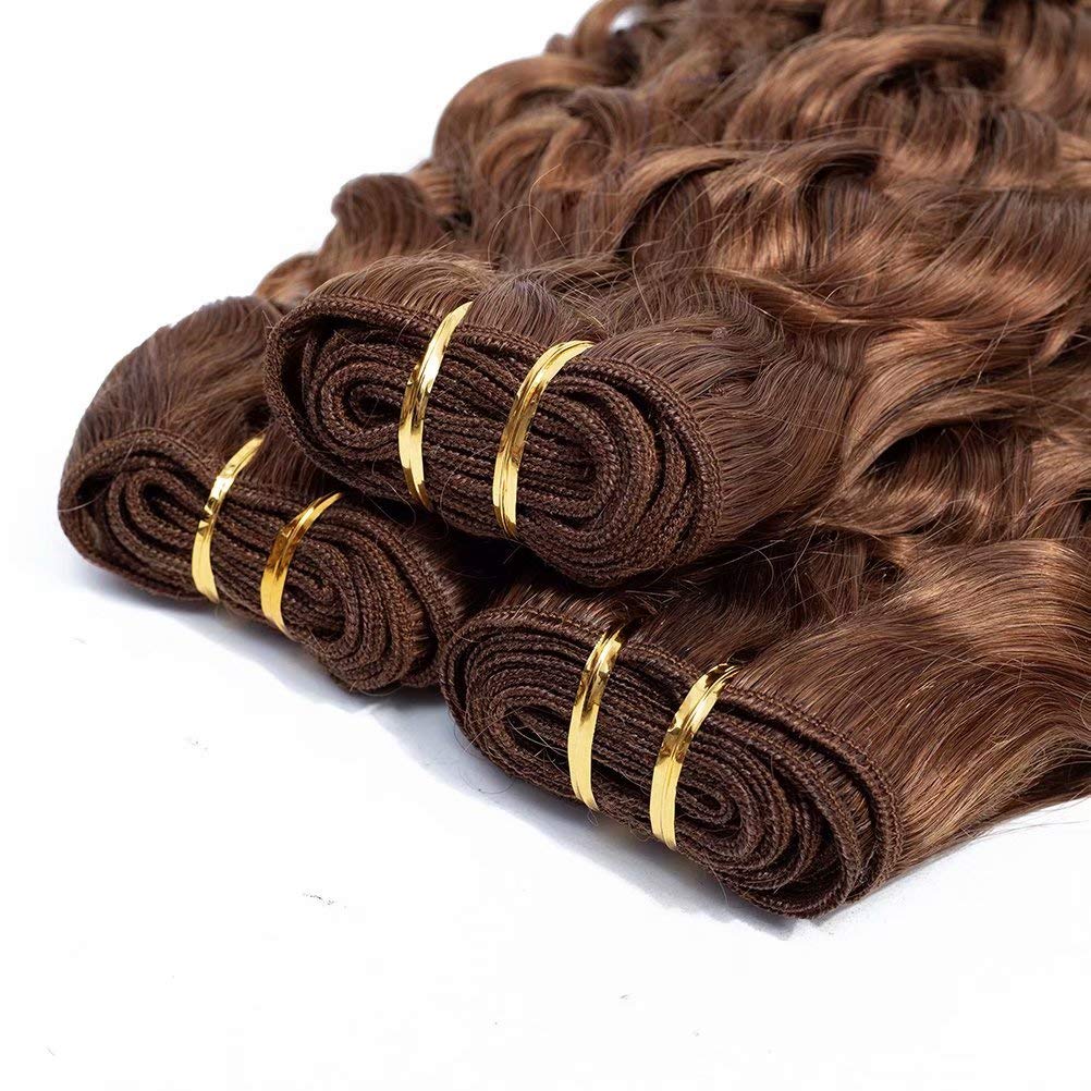 FEEL ME 8A Mink Brazilian Water Wave Human Hair Bundles - Unprocessed Virgin Hair Extensions (16/18/20 Inch, Color 4) for Natural Looking Weaves & Protective Styles - Perfect for Daily Wear, Special Occasions & Salon Styling
