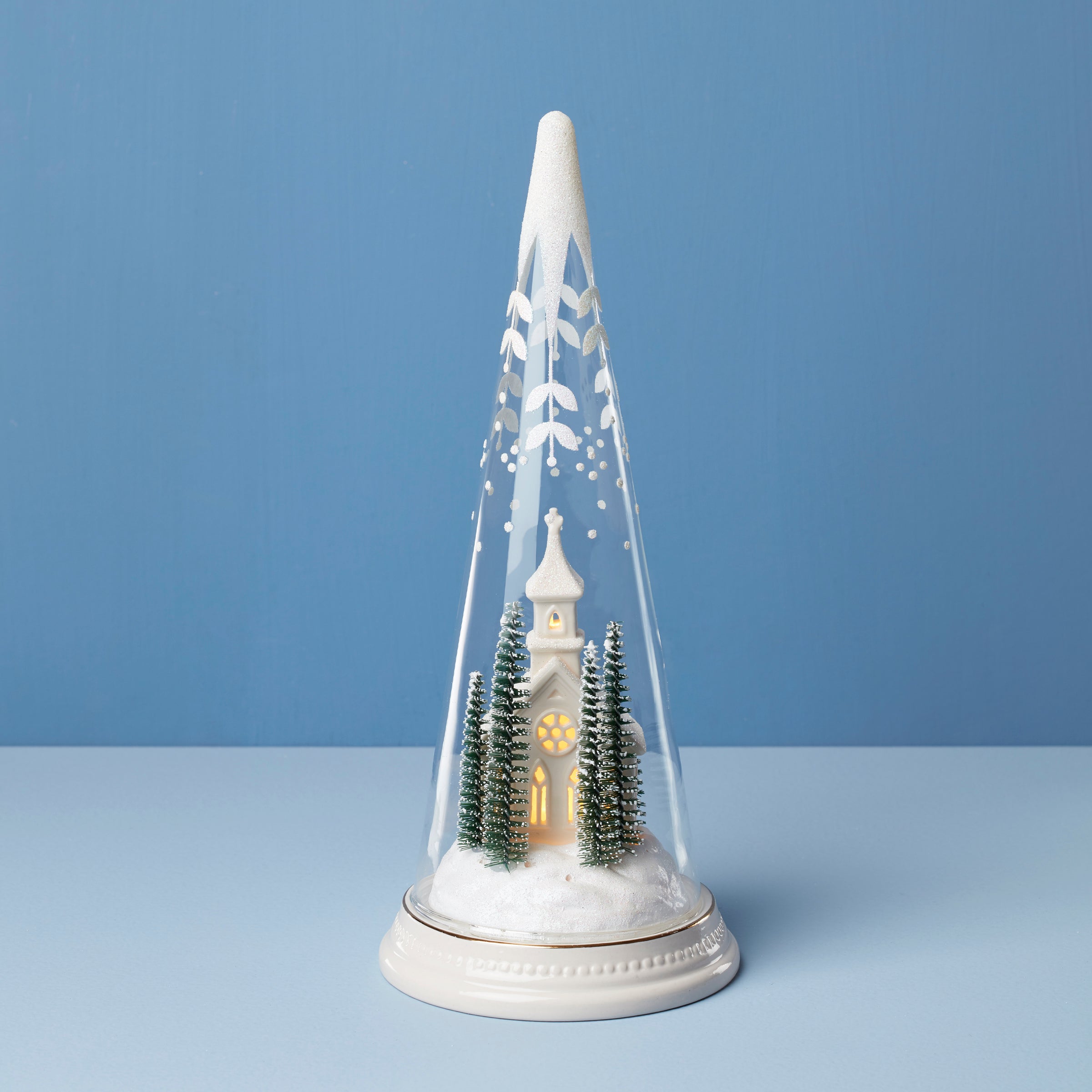 Lit Christmas Cone with Church Scene - Decorative Holiday Tabletop Decor for Home, Office & Christmas Tree - Perfect for Festive Season, Parties & Gift Giving