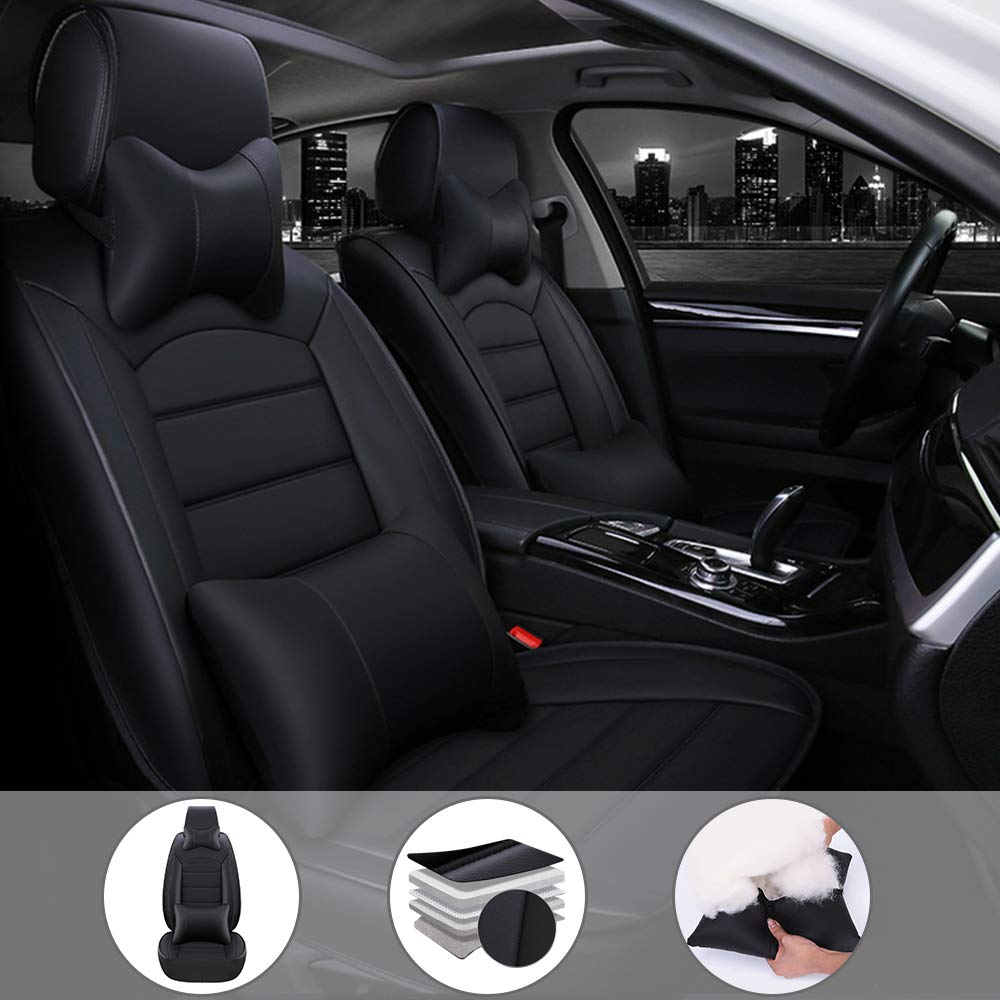 Premium All-Weather Custom Fit Seat Covers for Audi Q5 (2018-2023) - 5-Seat Full Set with Headrest & Lumbar Support - Black Luxury PU Leather - Waterproof & Durable Protection for Daily Commute, Road Trips & Family Adventures