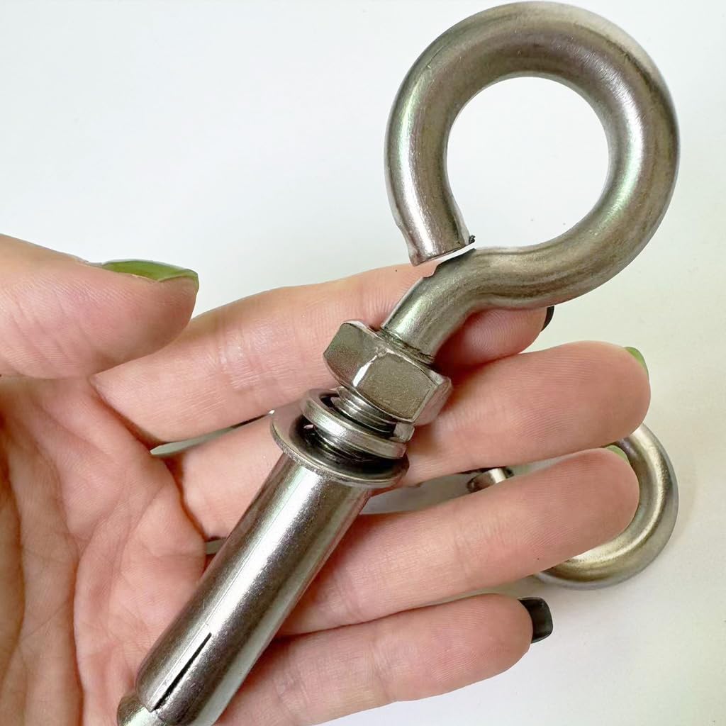 4 Pack Heavy Duty M10 Stainless Steel Shoulder Eye Bolts with Nut - Wall Ceiling Concrete Anchors for Lifting, Masonry, and Outdoor Construction Projects
