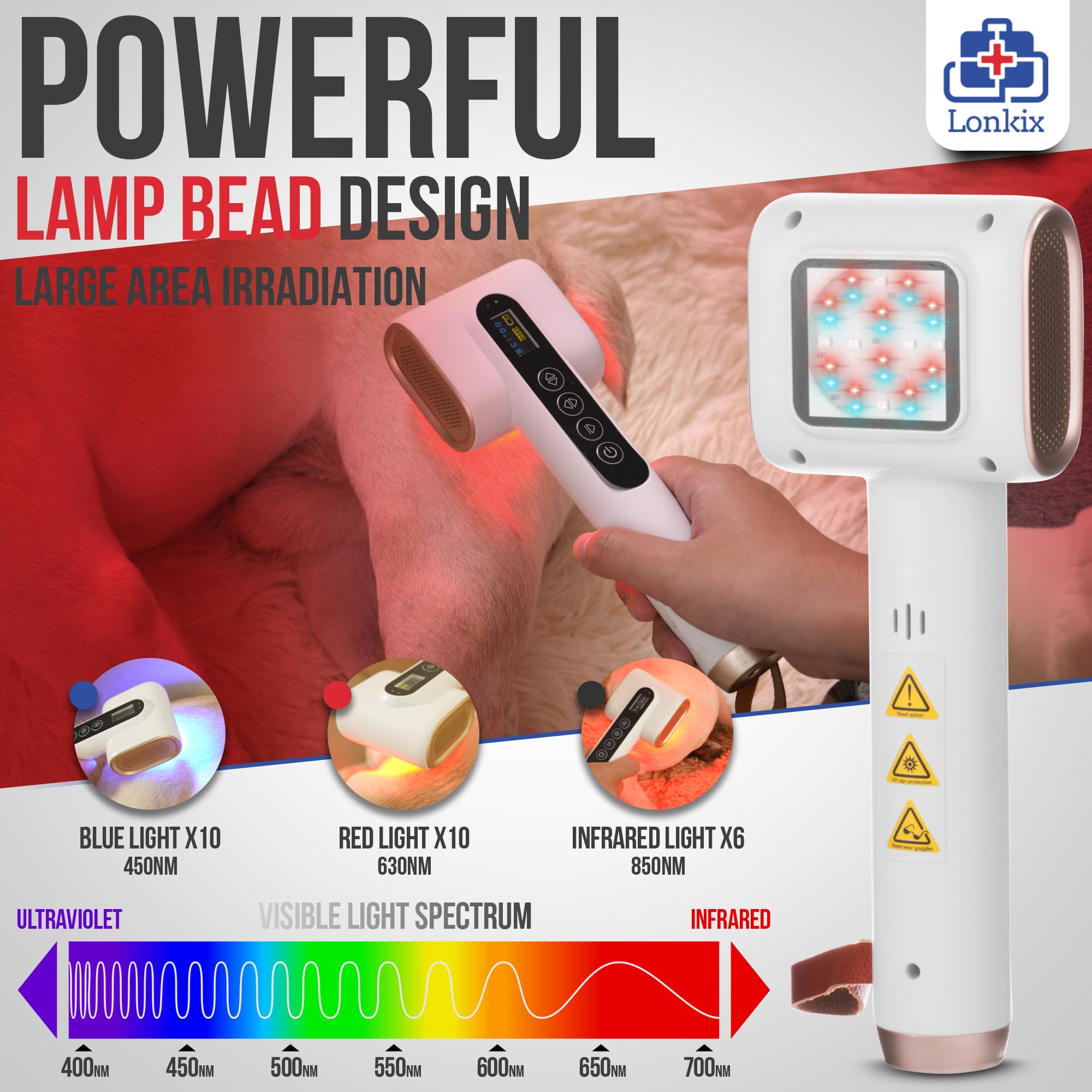 Red Light Therapy for Dogs - 6pcs 850nm & 10pcs 630nm Infrared LED Lights with 10pcs 630nm Blue Lights - Pain Relief, Muscle & Joint Therapy, Anti-Inflammation Treatment - Perfect for Home Pet Care and Recovery