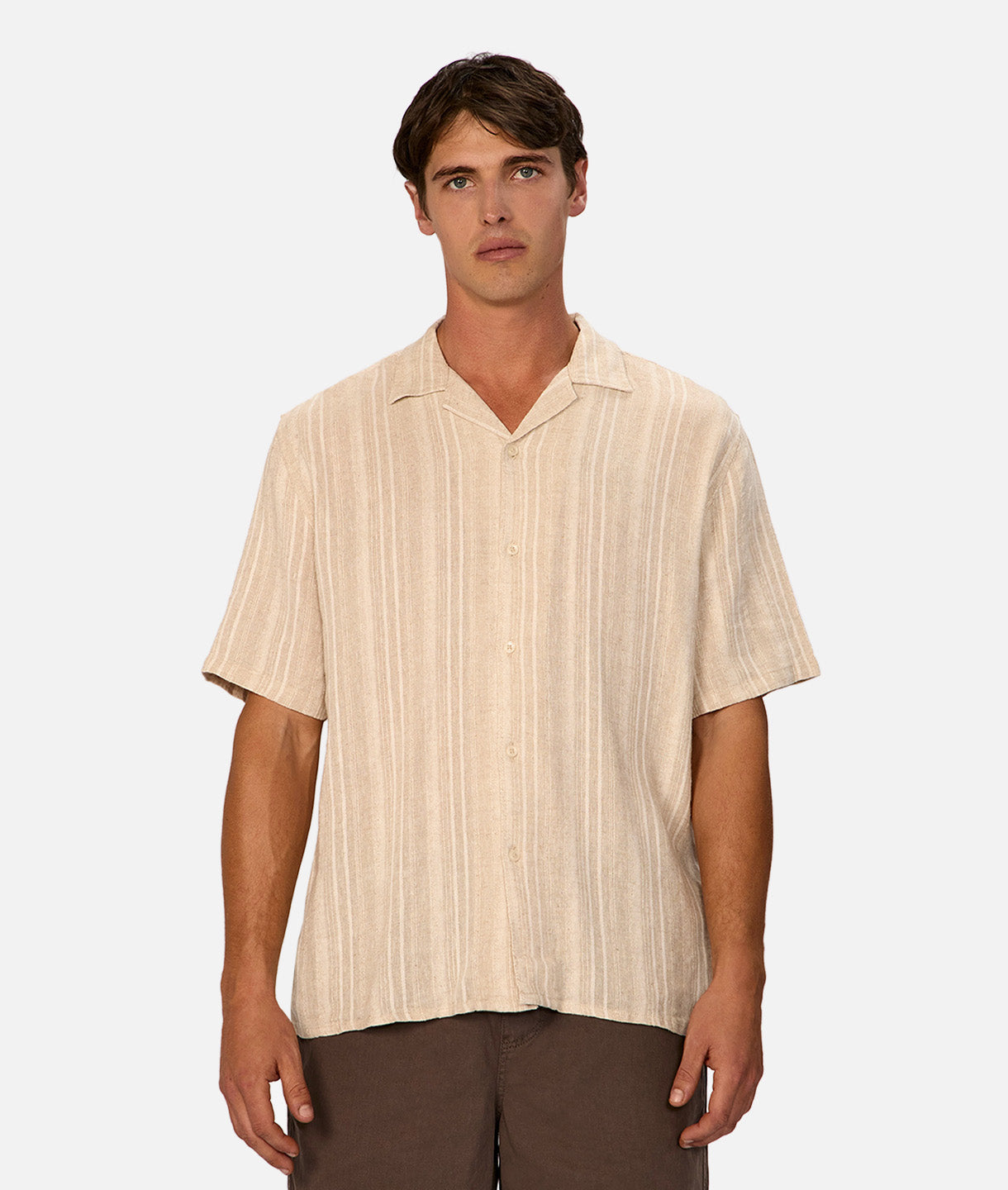 Plain Livorno Linen Short Sleeve Shirt in Wheat - Breathable Summer Casual Wear for Men & Women