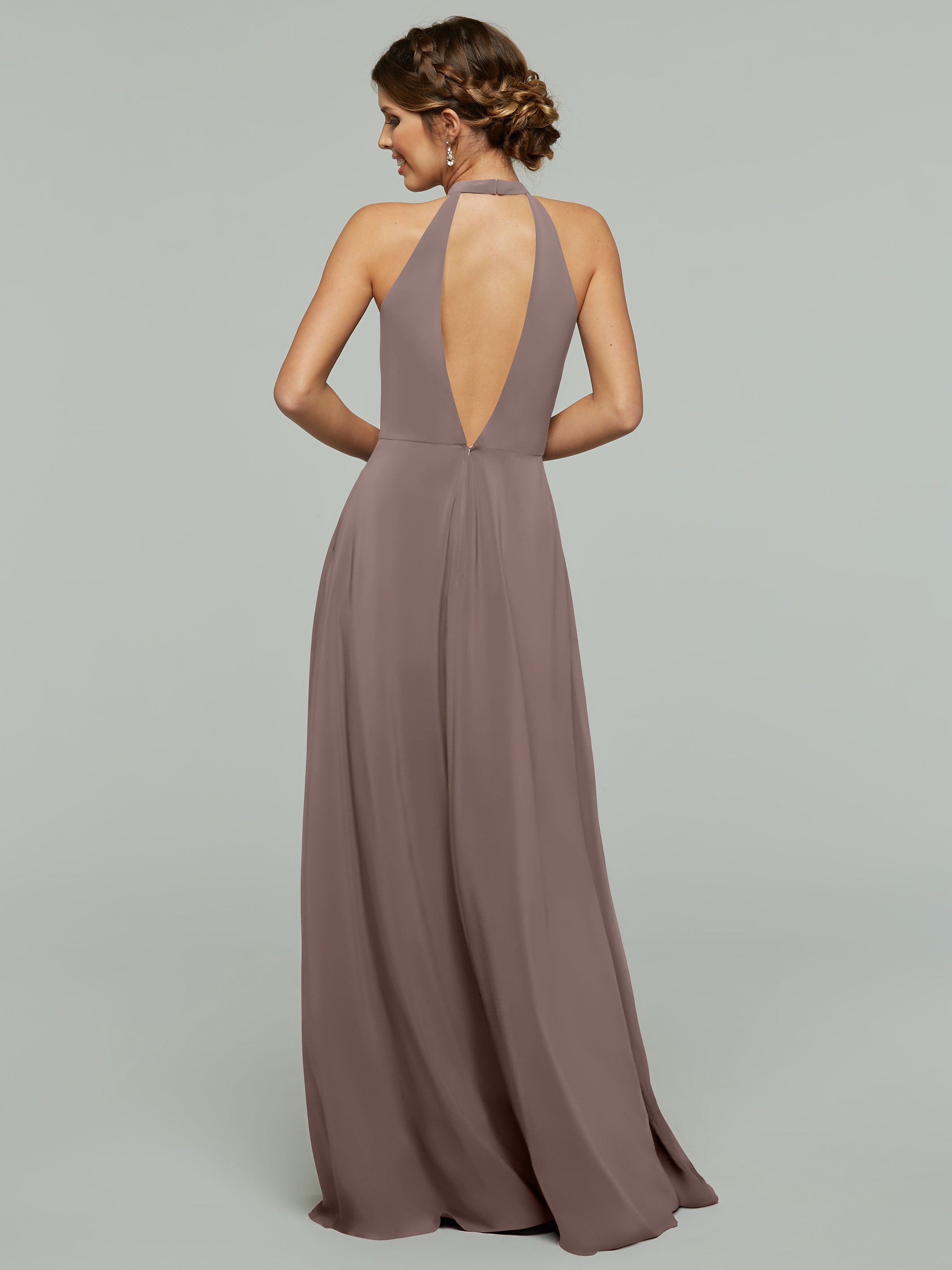 Elegant 80115 Stretch Chiffon A-Line Bridesmaid Dress with Plunging Halter Neckline - Perfect for Weddings, Formal Events & Special Occasions