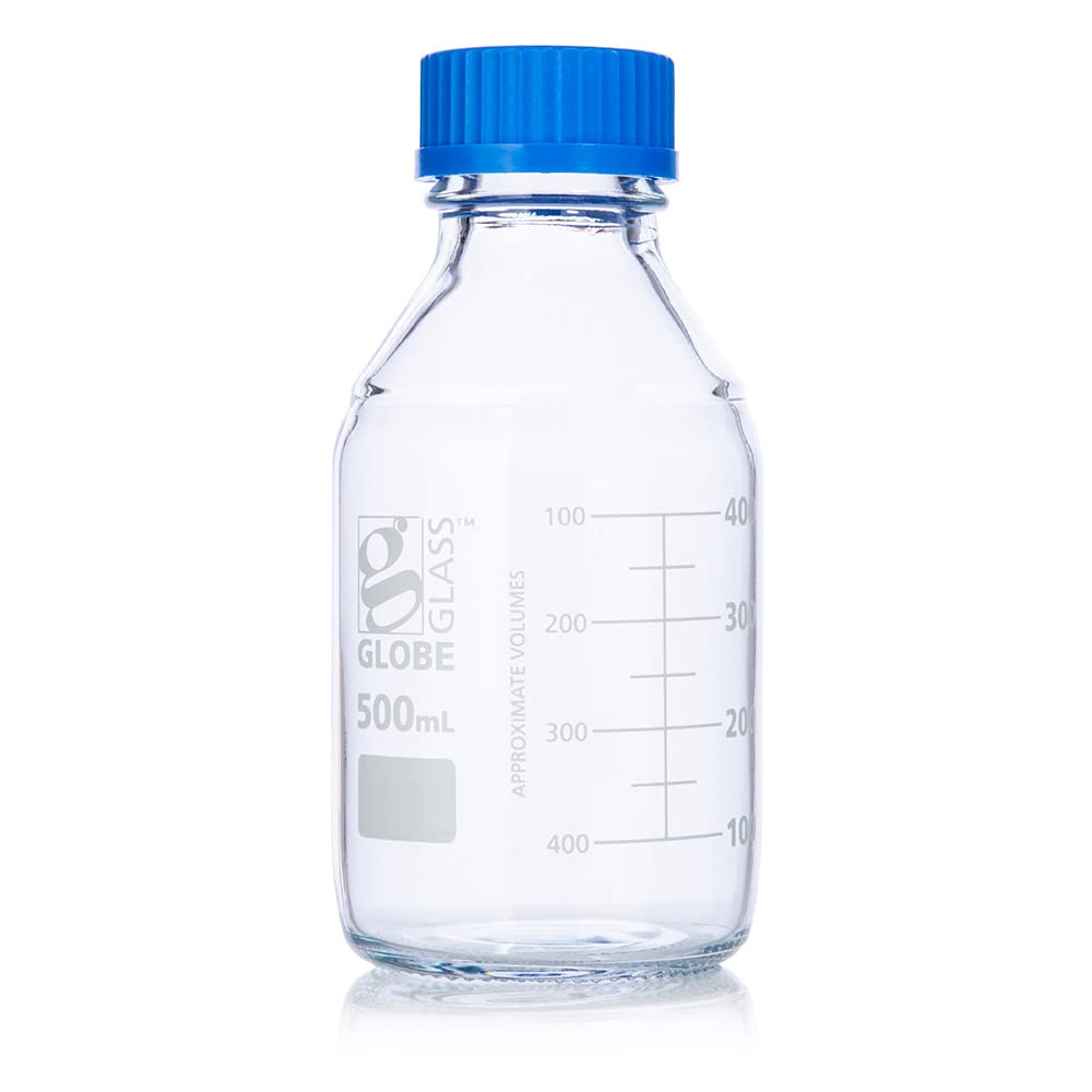 500mL GL45 Screw Cap Media Bottle - 3.3 Borosilicate Glass with Dual Graduations (10/Box) - Ideal for Laboratory Storage, Chemical Solutions & Scientific Experiments