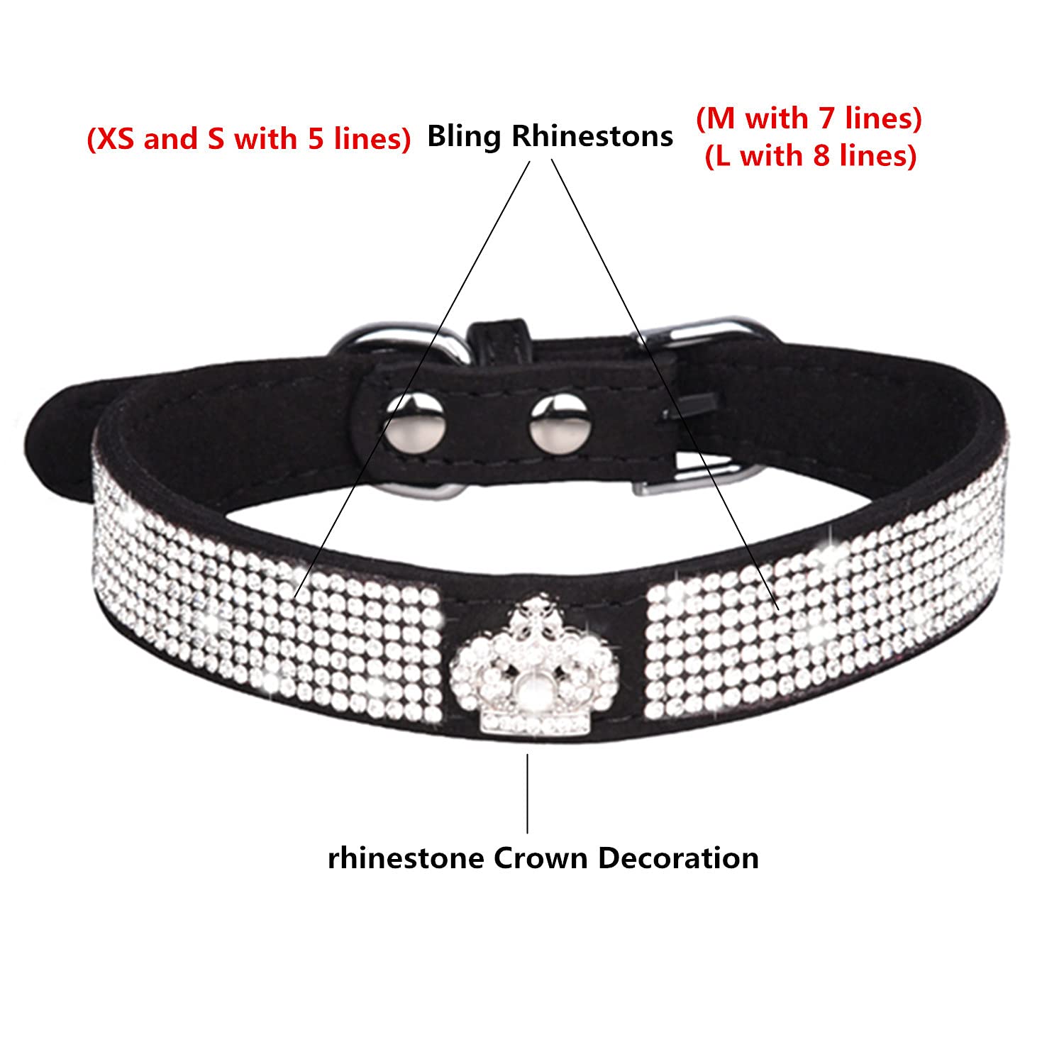 Sparkling Rhinestone Dog Collar with Diamond Crown - Glamorous Pet Accessory for Small, Medium & Large Dogs (Black, XS) | Perfect for Parties, Weddings & Special Occasions