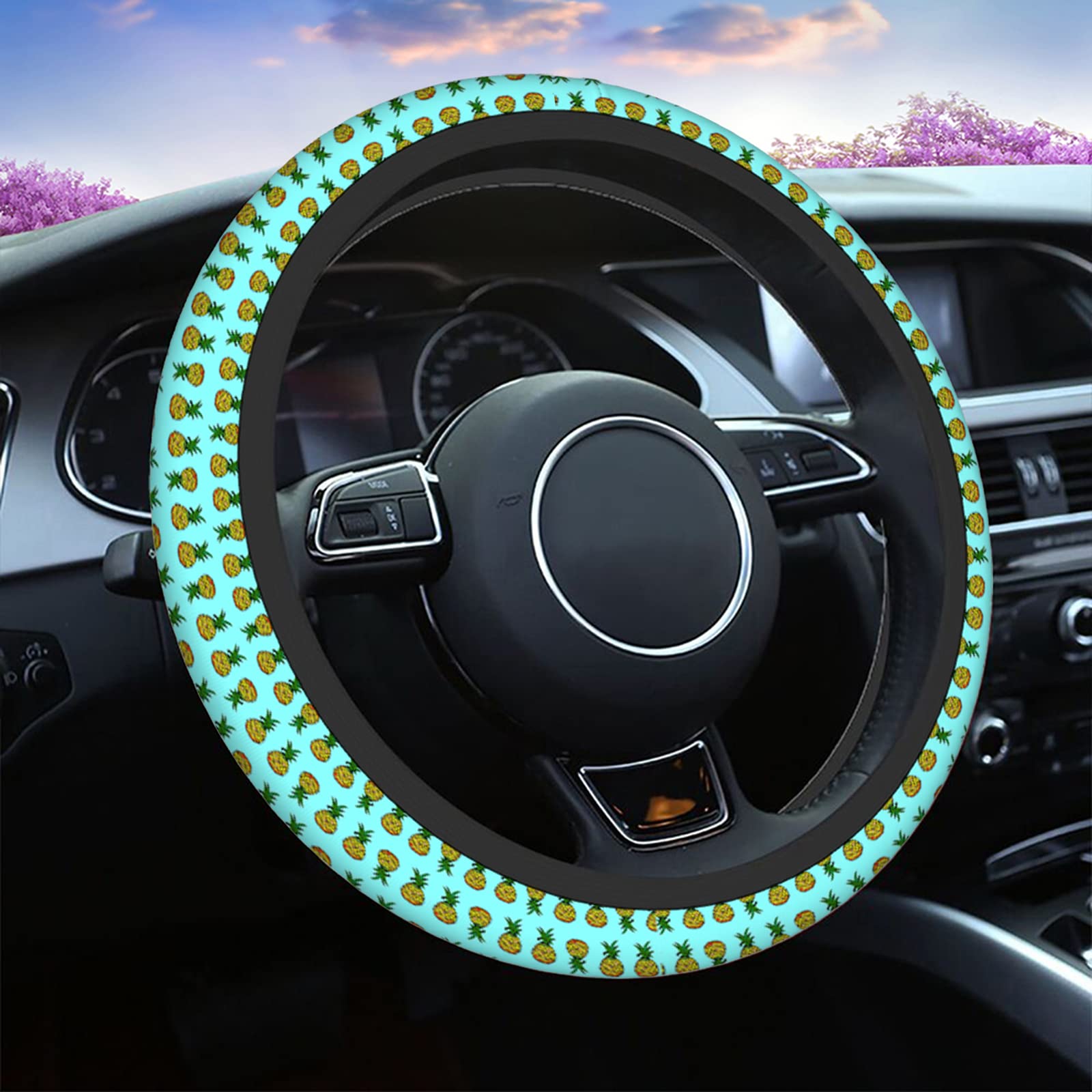 Swono Pineapple Blue Cartoon Steering Wheel Cover - Soft Anti-Slip for Women & Girls | Perfect for Sedan, Van, SUV
