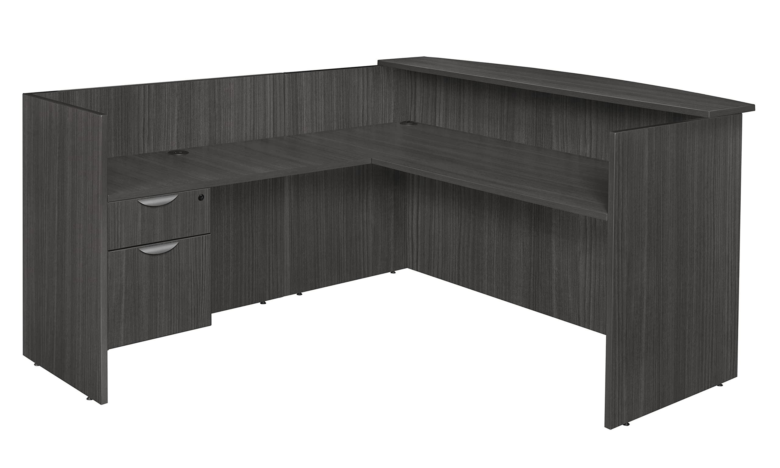 Romig Legacy Single Pedestal Reception Desk - Ash Grey Office Furniture for Professional Spaces | Modern L-Shaped Workstation for Corporate, Hotel & Medical Offices