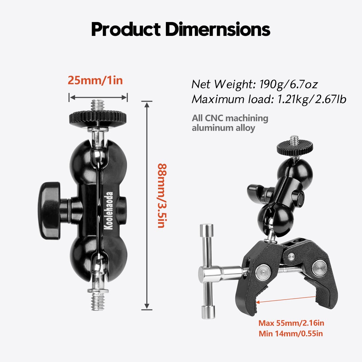 Double Ballhead Camera Clamp Mount for DSLR, Monitors & Lights - Studio & Vlogging Use
